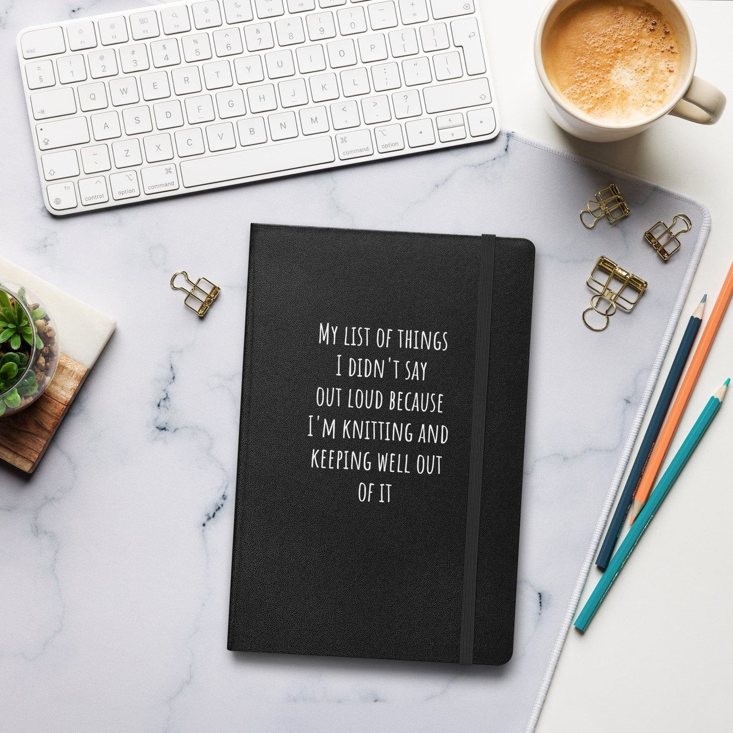 Hardcover bound notebook - Knitting and minding my own business Black