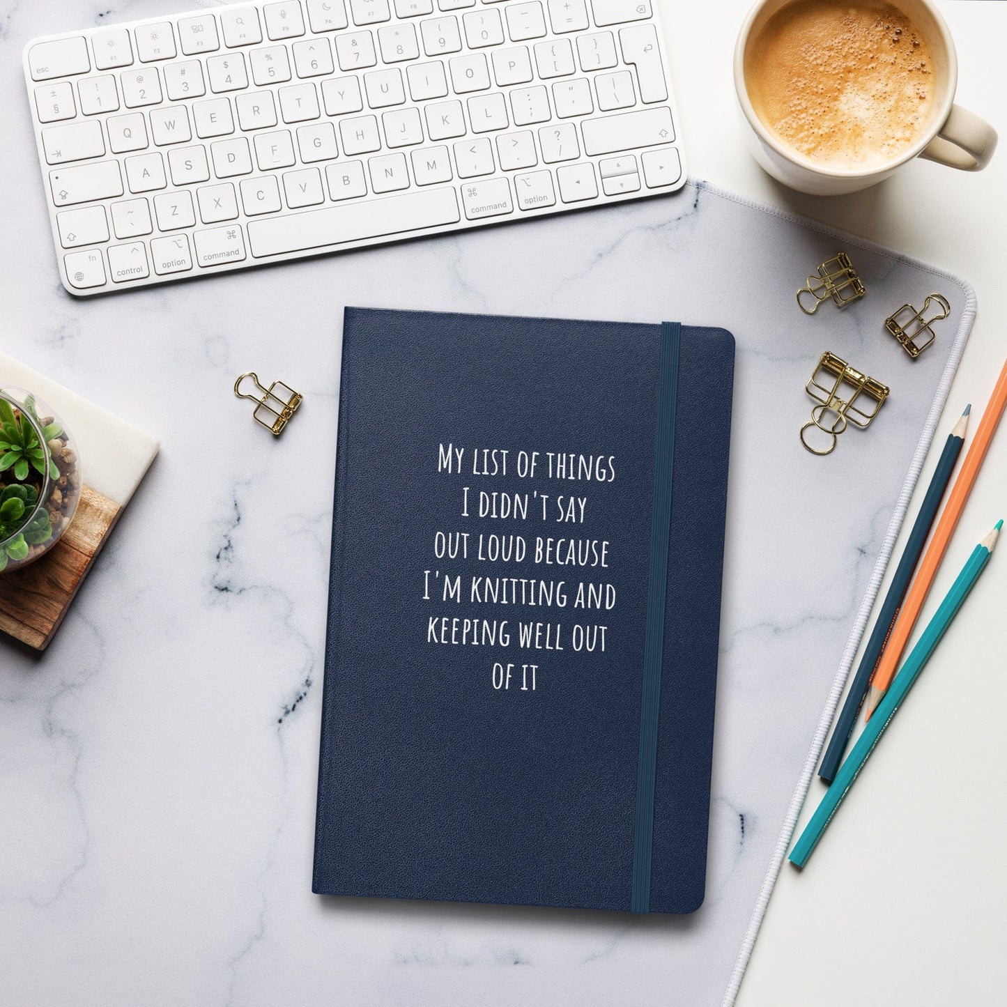 Hardcover bound notebook - Knitting and minding my own business Navy