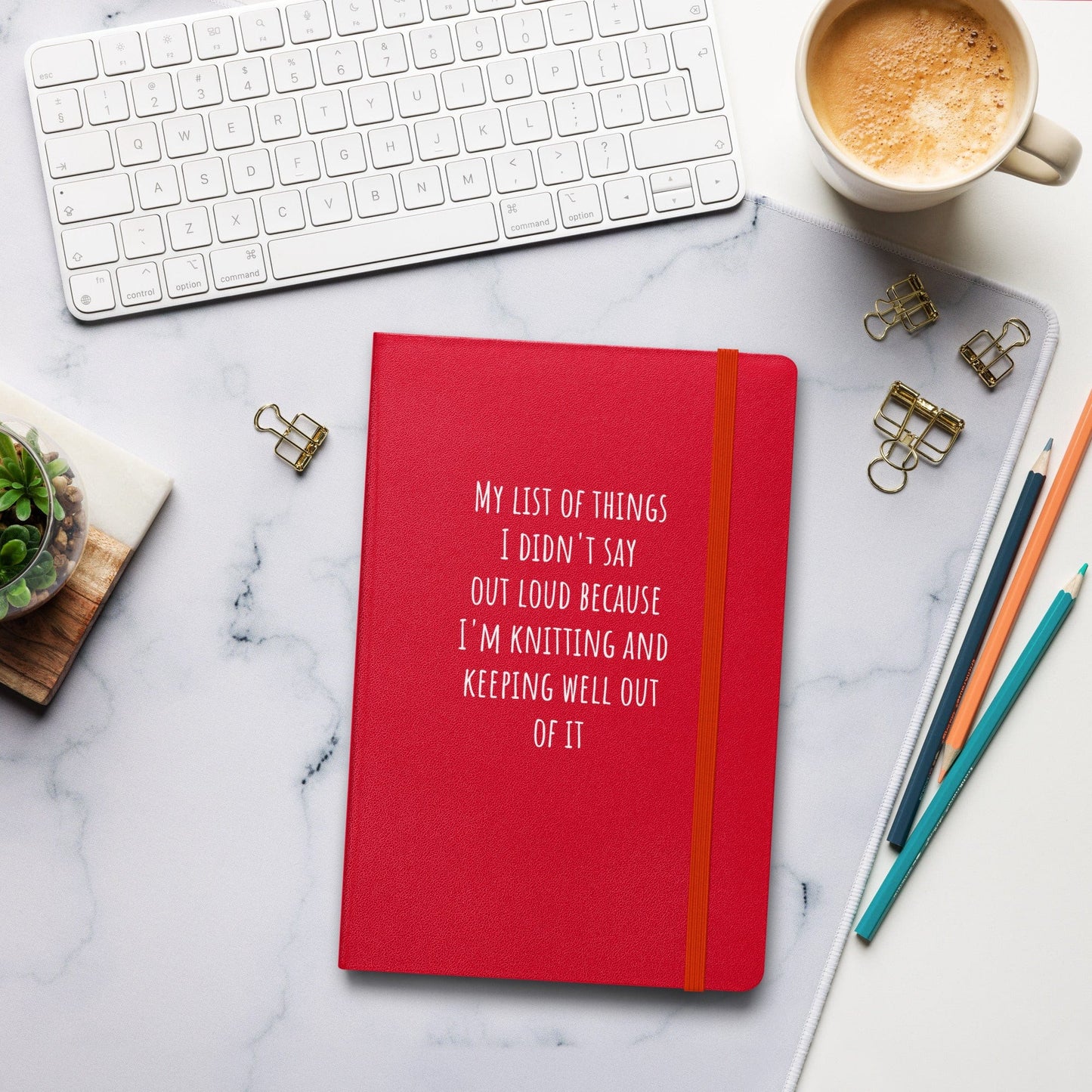 Hardcover bound notebook - Knitting and minding my own business Red