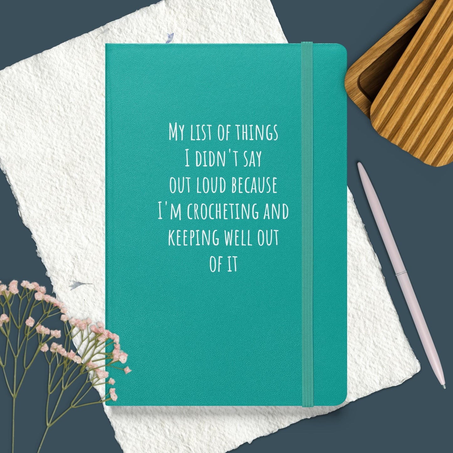 Hardcover bound notebook - Crocheting and minding my own business Turquoise