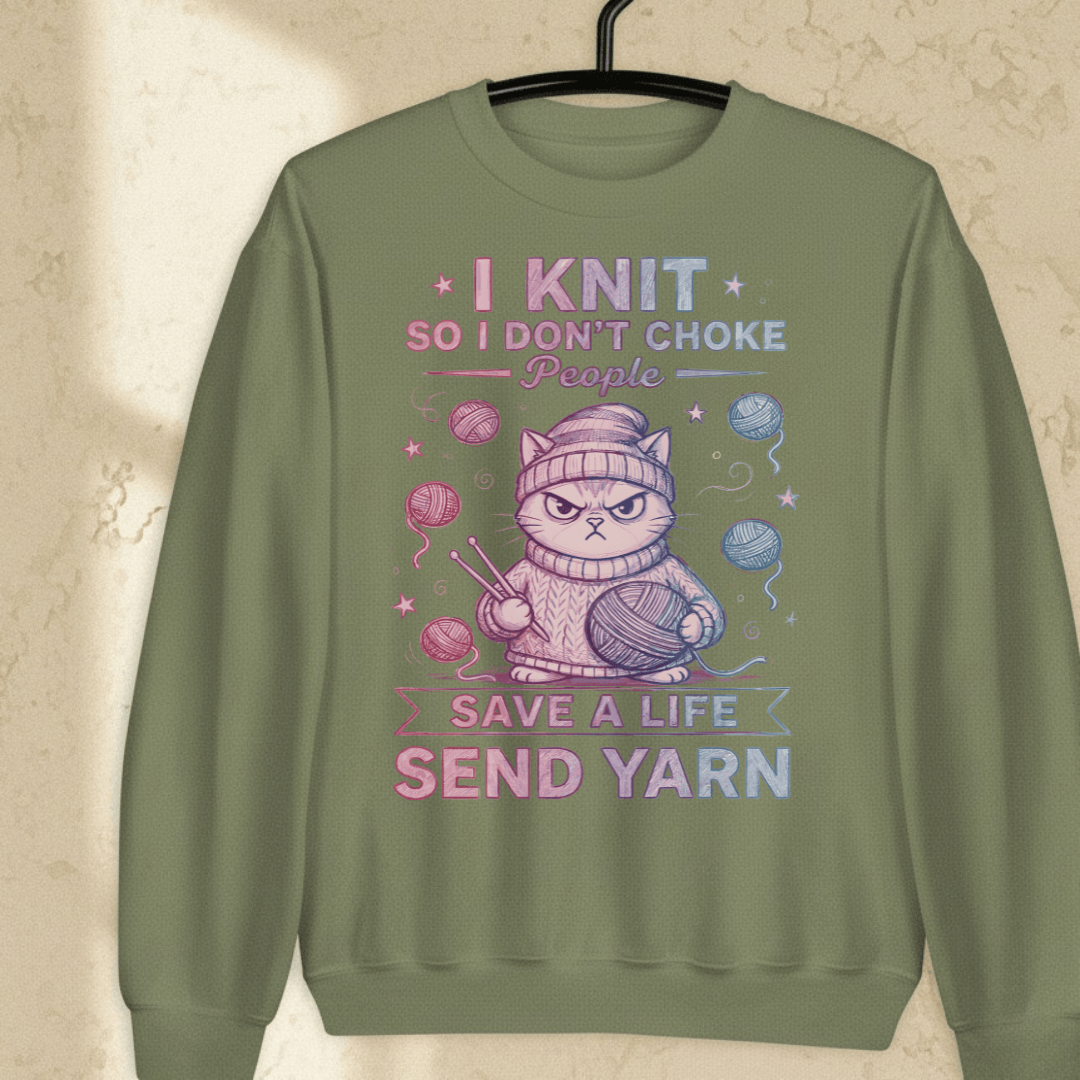 I Knit So I Don't Choke People Sweatshirt Military Green / S