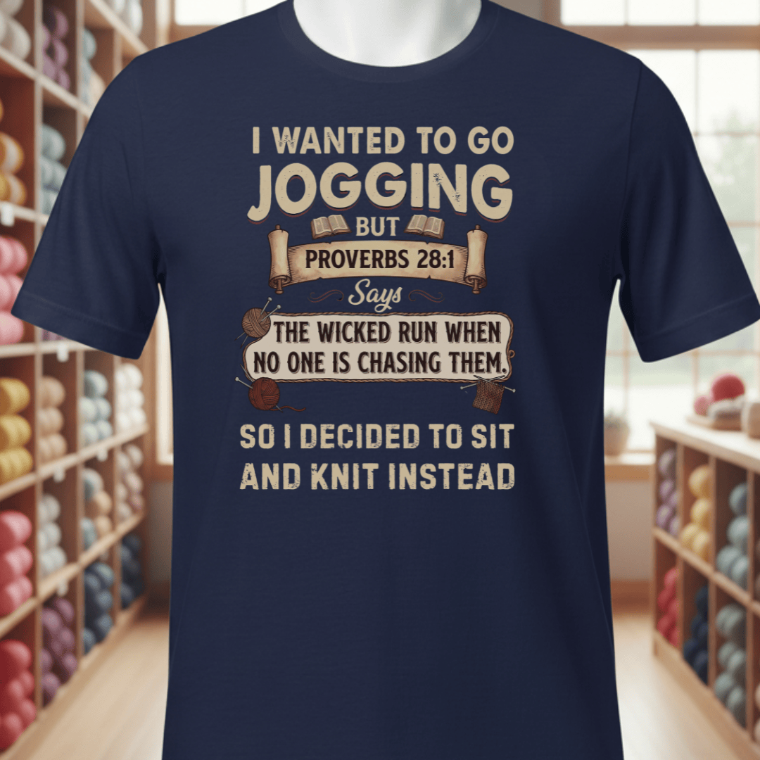 Jogging Proverb 28:1 T-Shirt Navy / XS