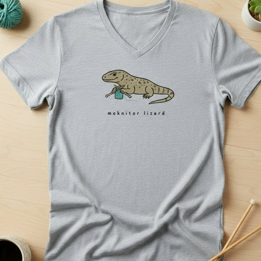 Moknitor Lizard V-Neck T-Shirt Athletic Heather / S