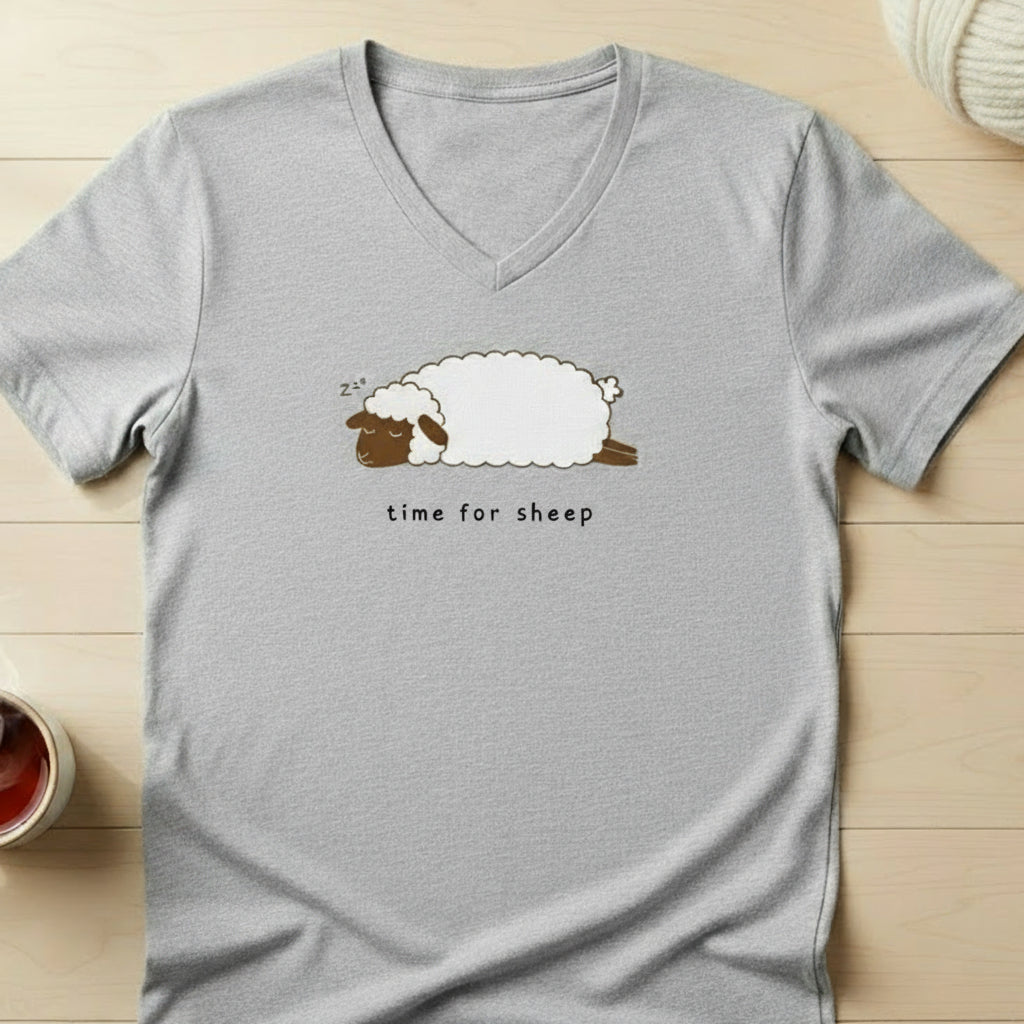 Time for Sheep V-Neck T-Shirt Athletic Heather / S