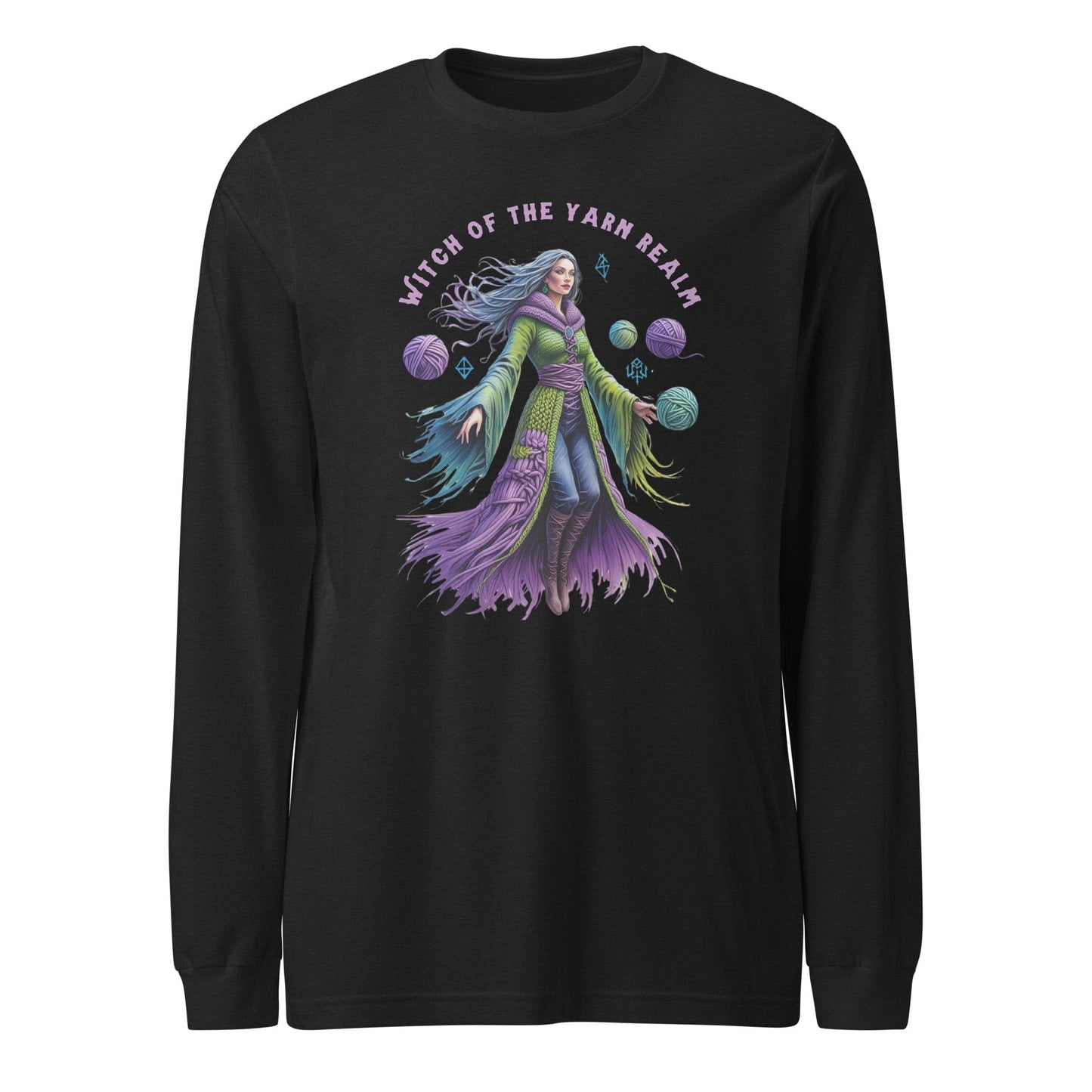 Witch of the Yarn Realm Long Sleeve Tee Black Heather / XS