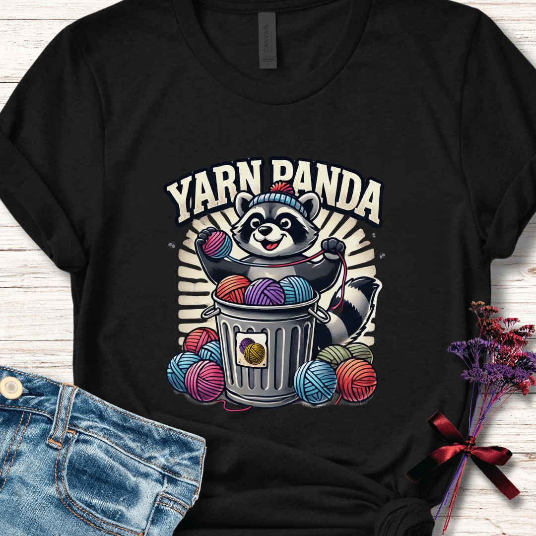Cute Yarn Panda T-Shirt Black / XS
