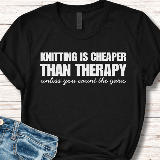 Knitting is Cheaper T-Shirt Black / XS