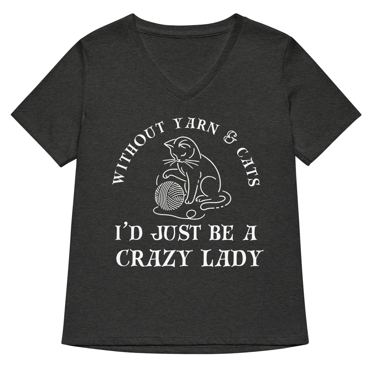 Cats & Yarn V Neck T-Shirt Dark Grey Heather / S