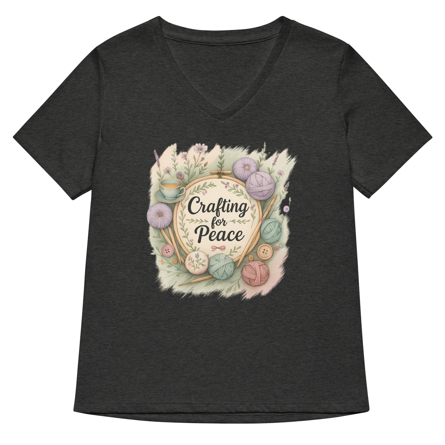 Crafting for Peace V Neck T-Shirt Dark Grey Heather / S