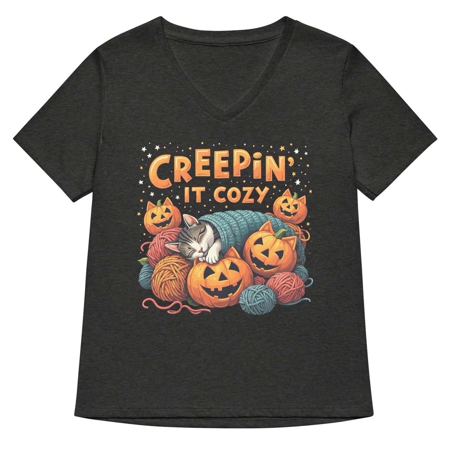 Creepin' It Cozy V Neck T-Shirt Dark Grey Heather / S