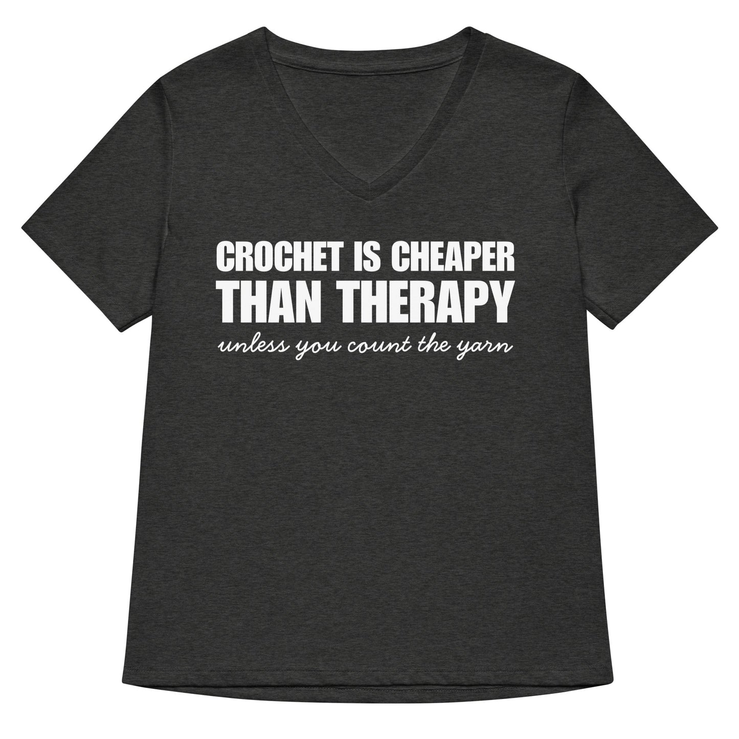 Crocheting is Cheaper V Neck T-Shirt Dark Grey Heather / S