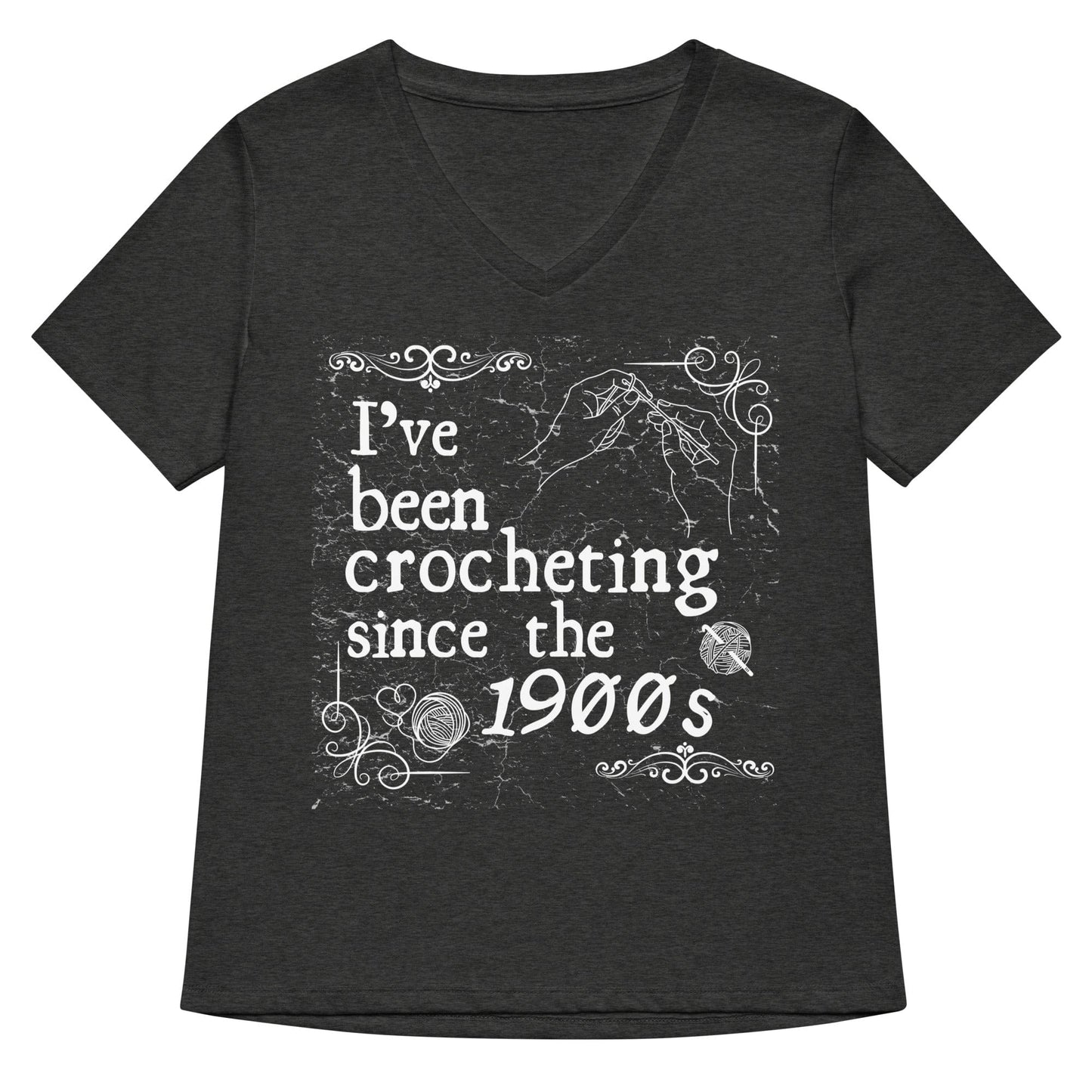 Crocheting Since the 1900s V Neck T-Shirt Dark Grey Heather / S