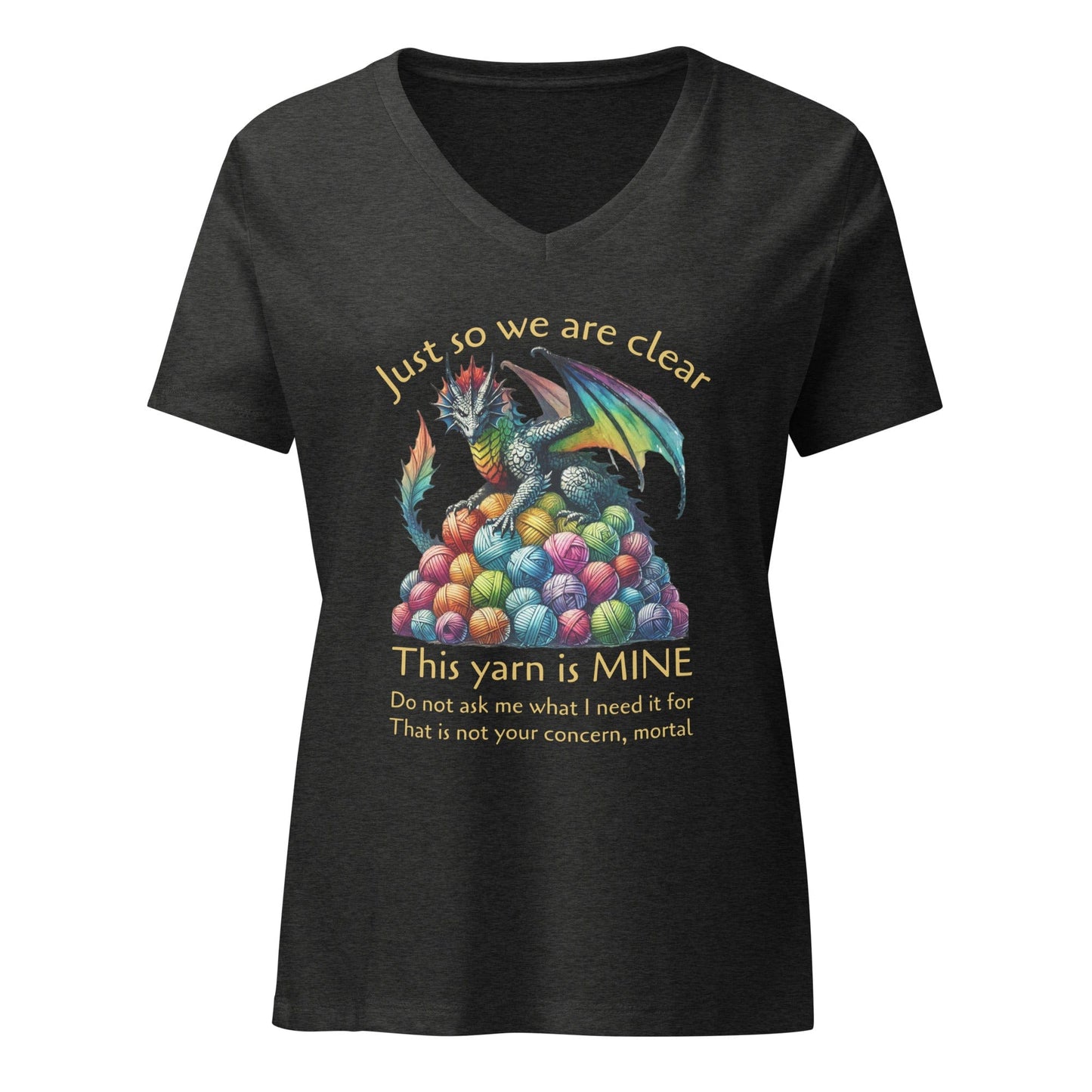 Dragon with slogan v-neck t-shirt Dark Grey Heather / S