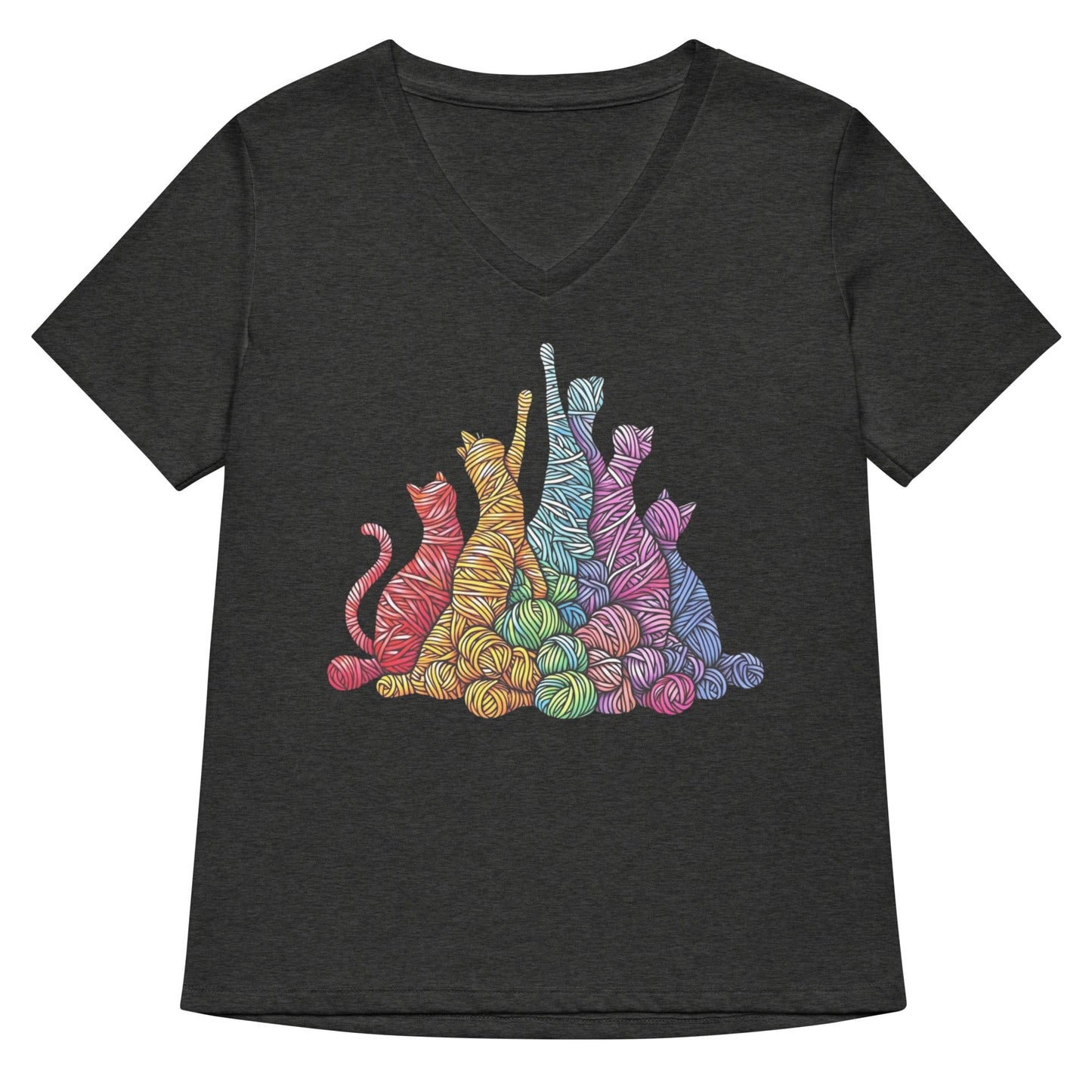 Fiber Felines V Neck T-Shirt Dark Grey Heather / S