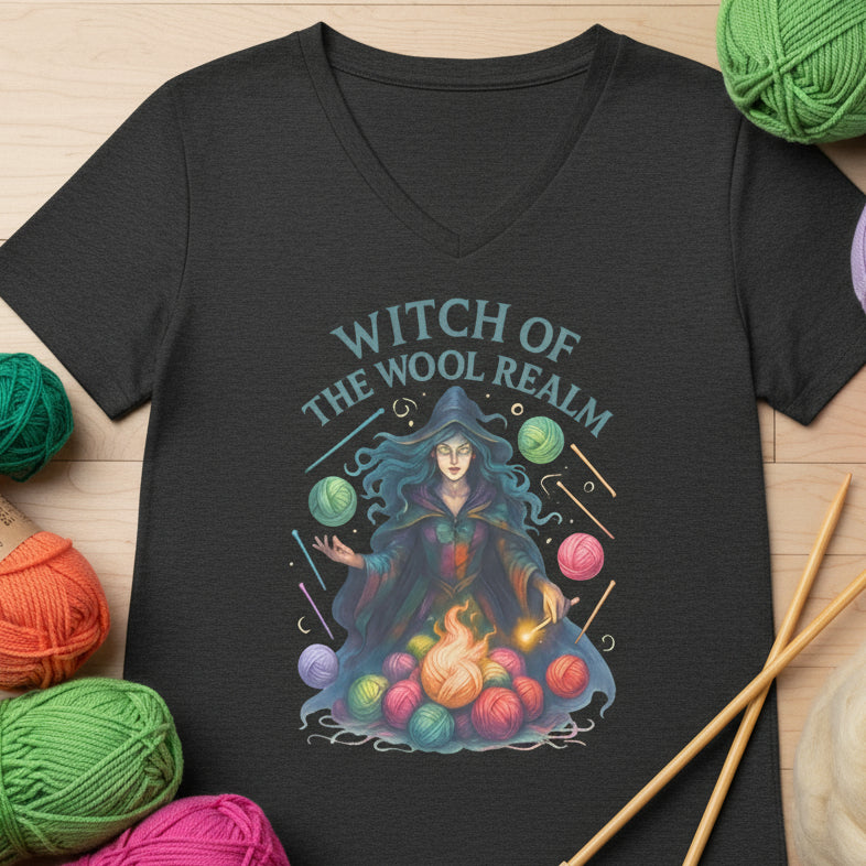 Fire Witch of the Wool Realm V Neck T-Shirt Dark Grey Heather / S