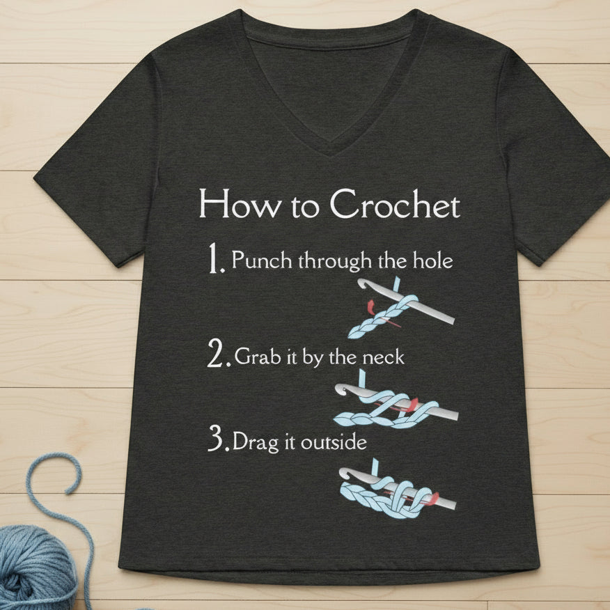 How to Crochet V Neck T-Shirt Dark Grey Heather / S