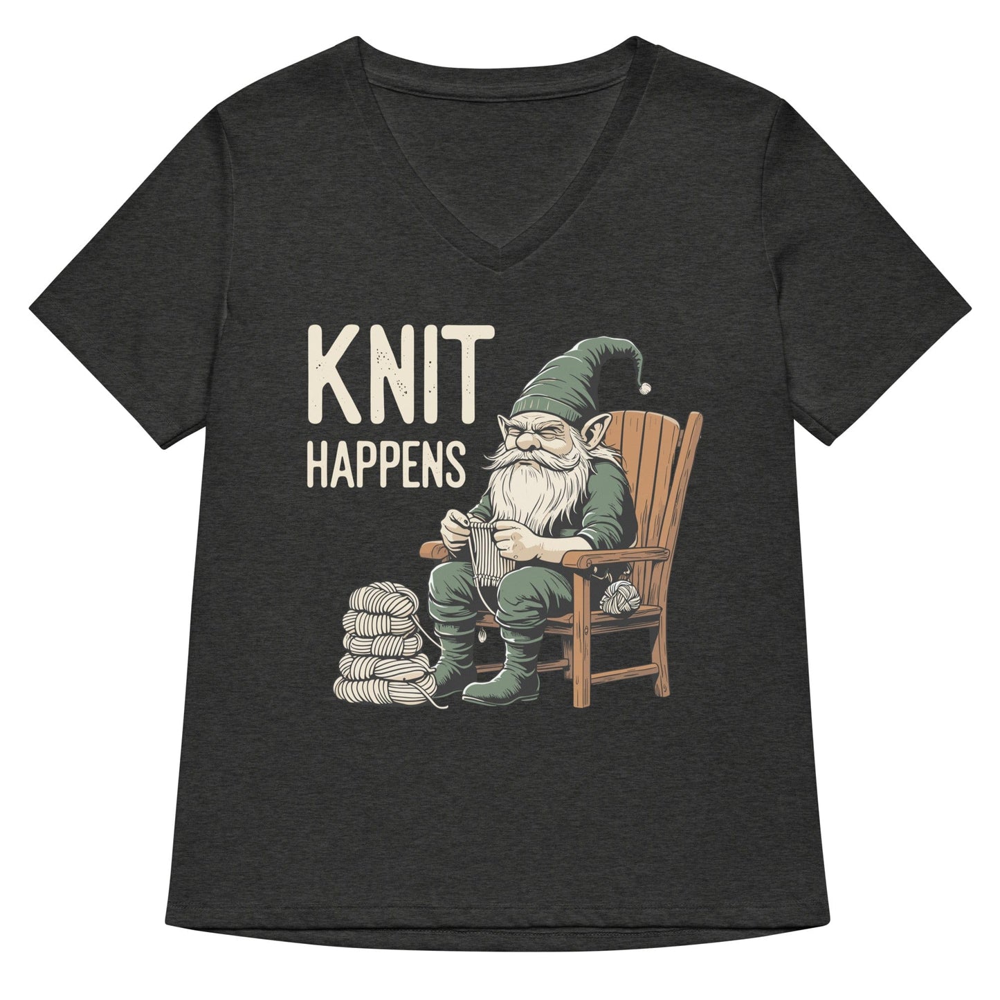 Knit Happens V Neck T-Shirt Dark Grey Heather / S