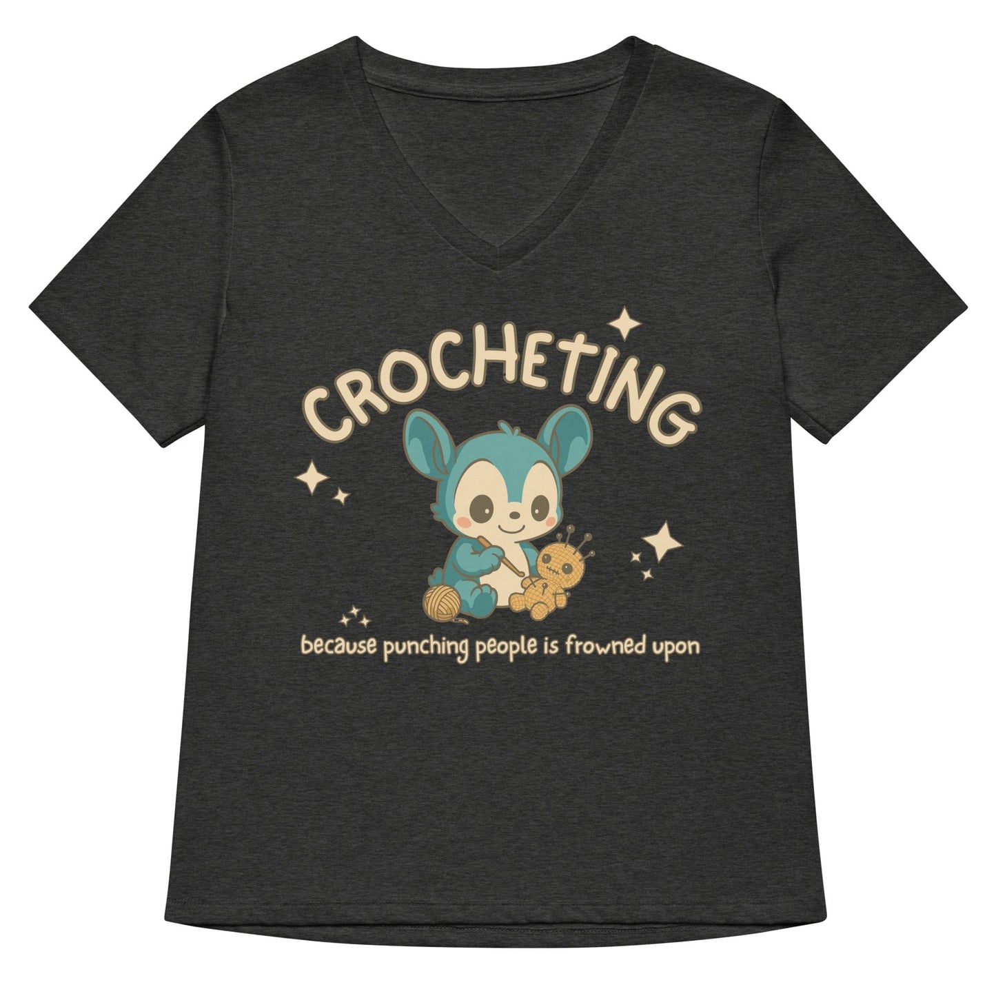 Punching People Is Frowned Upon V Neck T-Shirt Dark Grey Heather / S