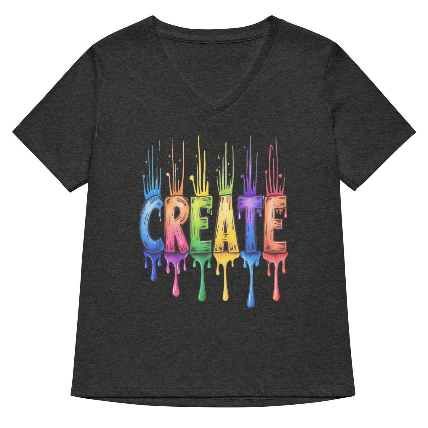 Rainbow Create V Neck T-Shirt Dark Grey Heather / S