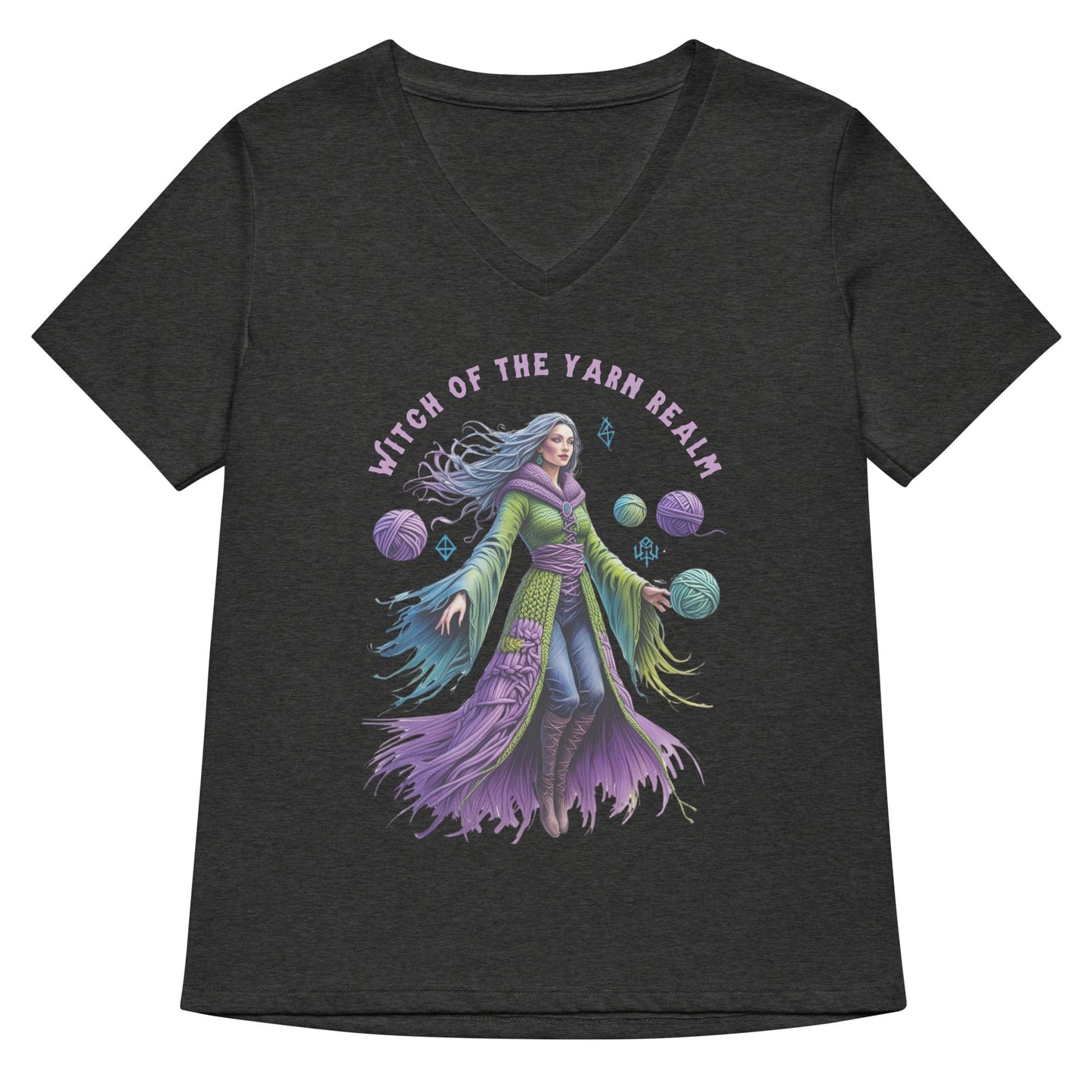 Witch of the Yarn Realm V Neck T-Shirt Dark Grey Heather / S