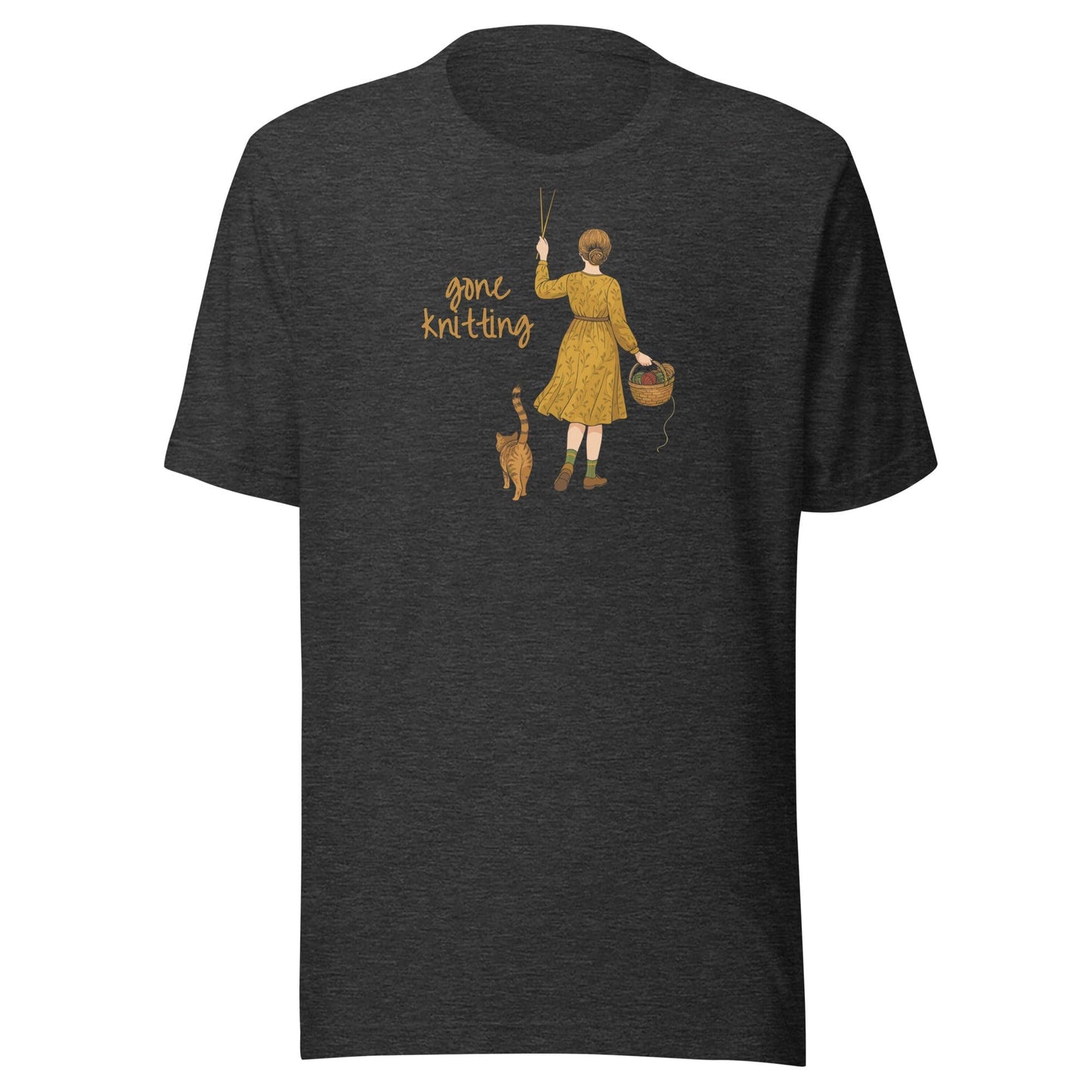 Gone Knitting T-Shirt (peach) Dark Grey Heather / XS