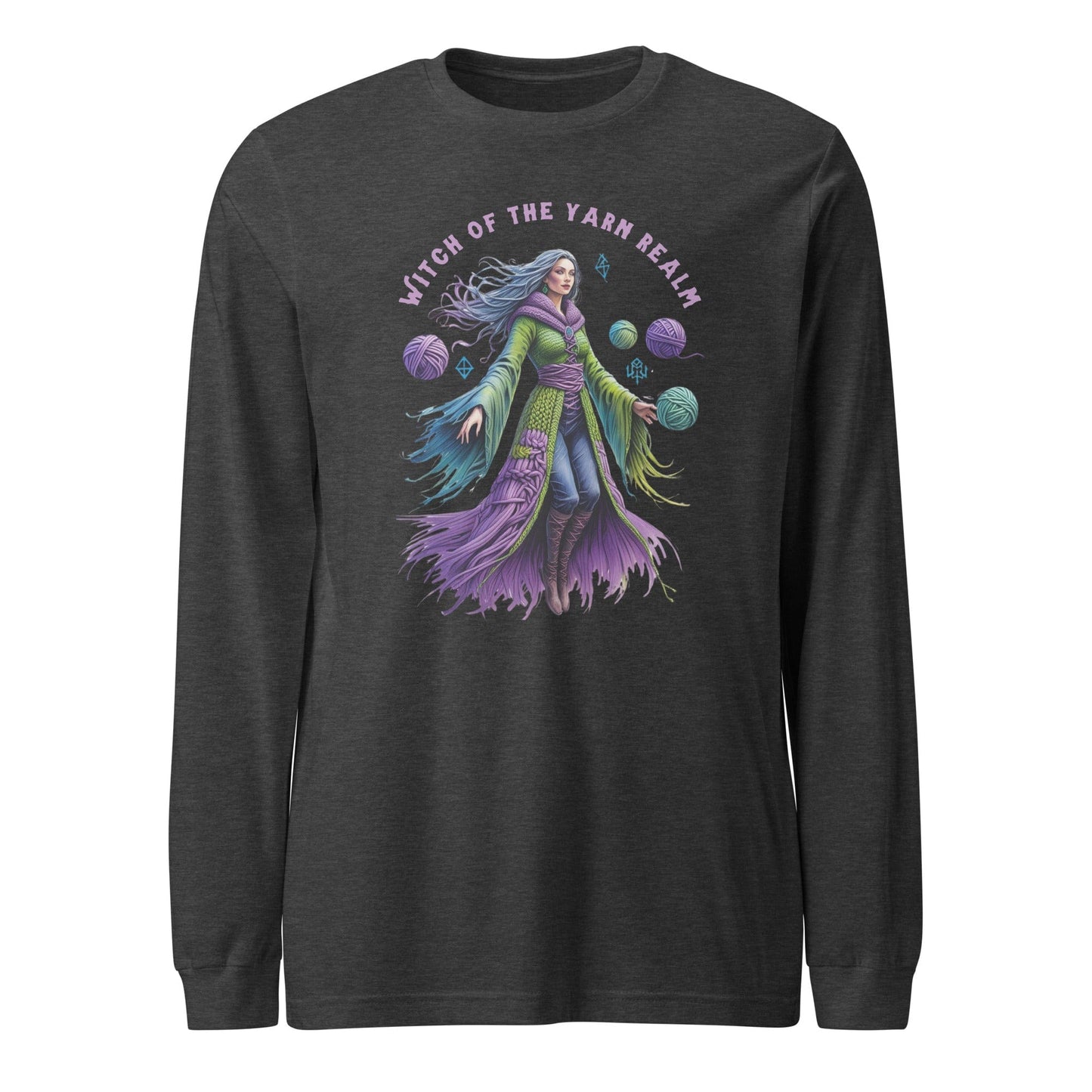 Witch of the Yarn Realm Long Sleeve Tee Dark Grey Heather / XS