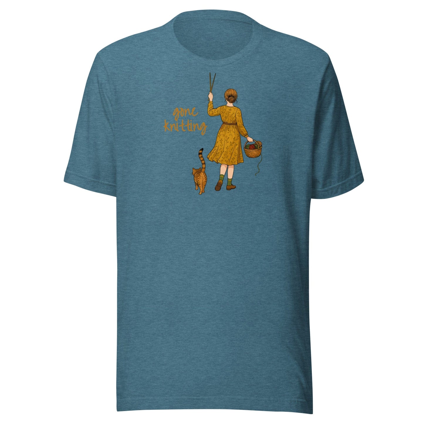 Gone Knitting T-Shirt (peach) Heather Deep Teal / S