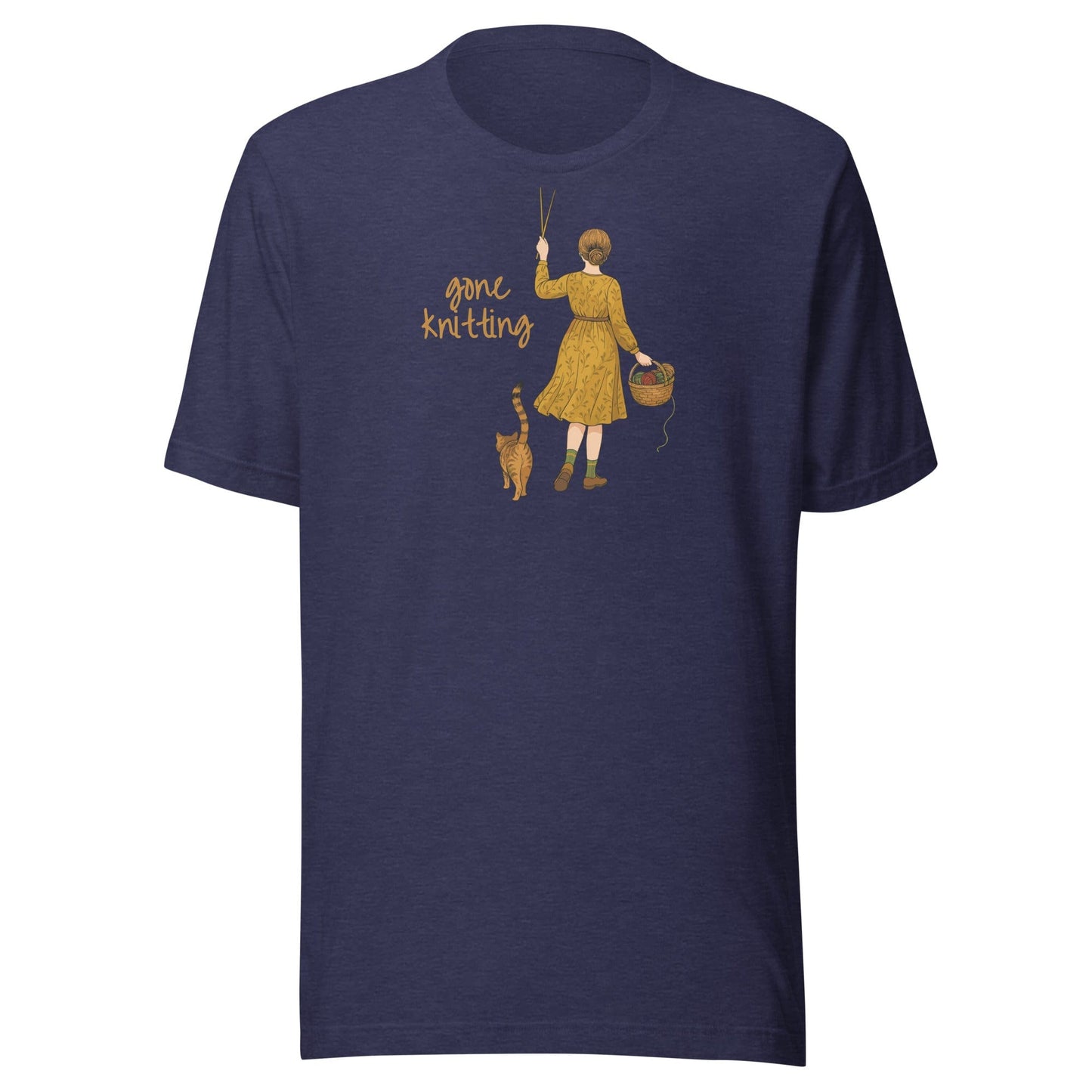 Gone Knitting T-Shirt (peach) Heather Midnight Navy / XS