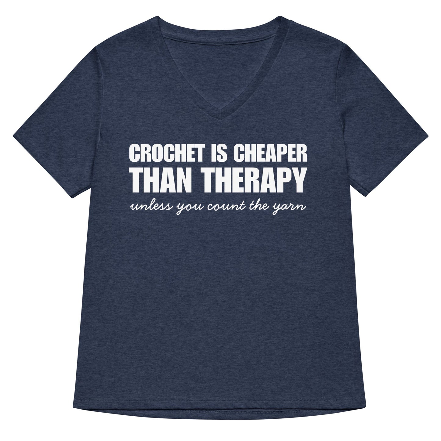 Crocheting is Cheaper V Neck T-Shirt Heather Navy / S