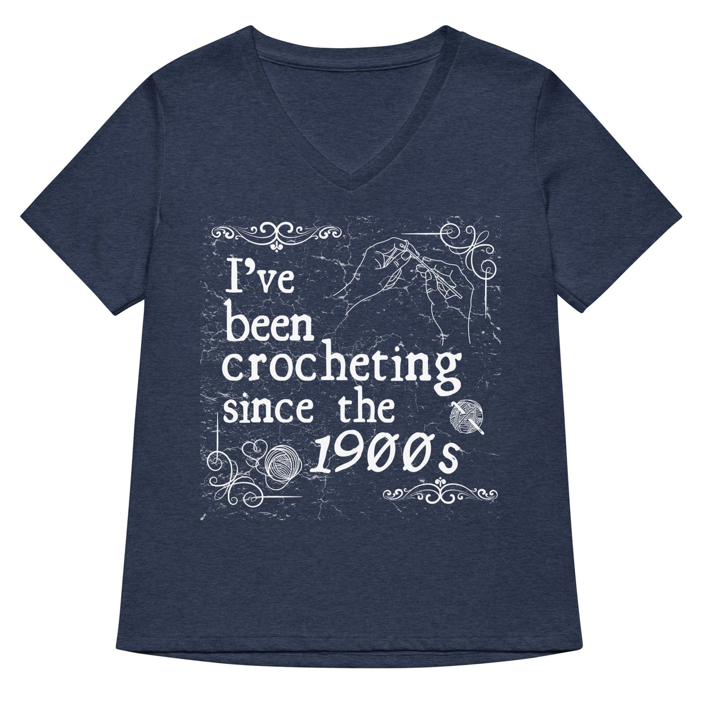 Crocheting Since the 1900s V Neck T-Shirt Heather Navy / S