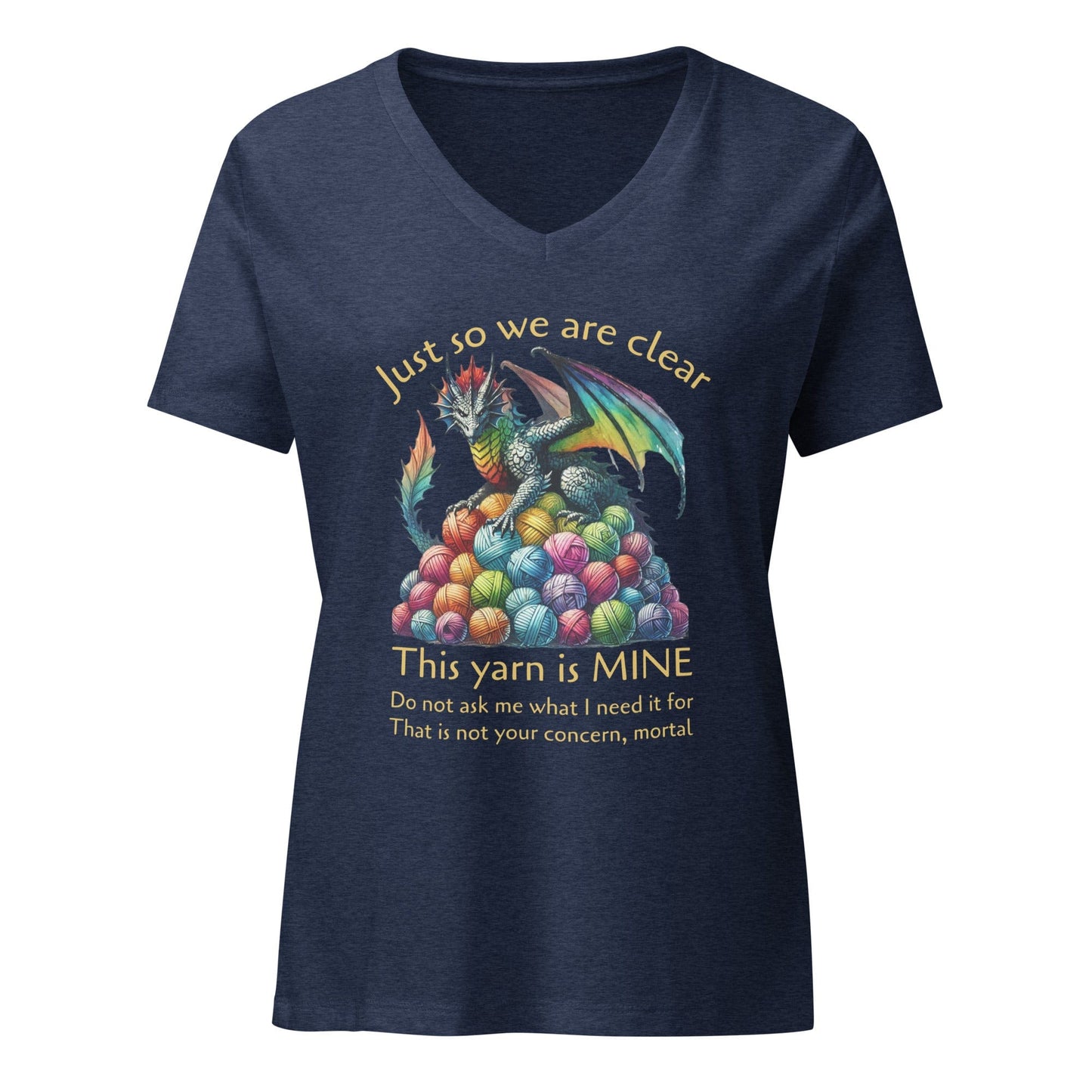 Dragon with slogan v-neck t-shirt Heather Navy / S