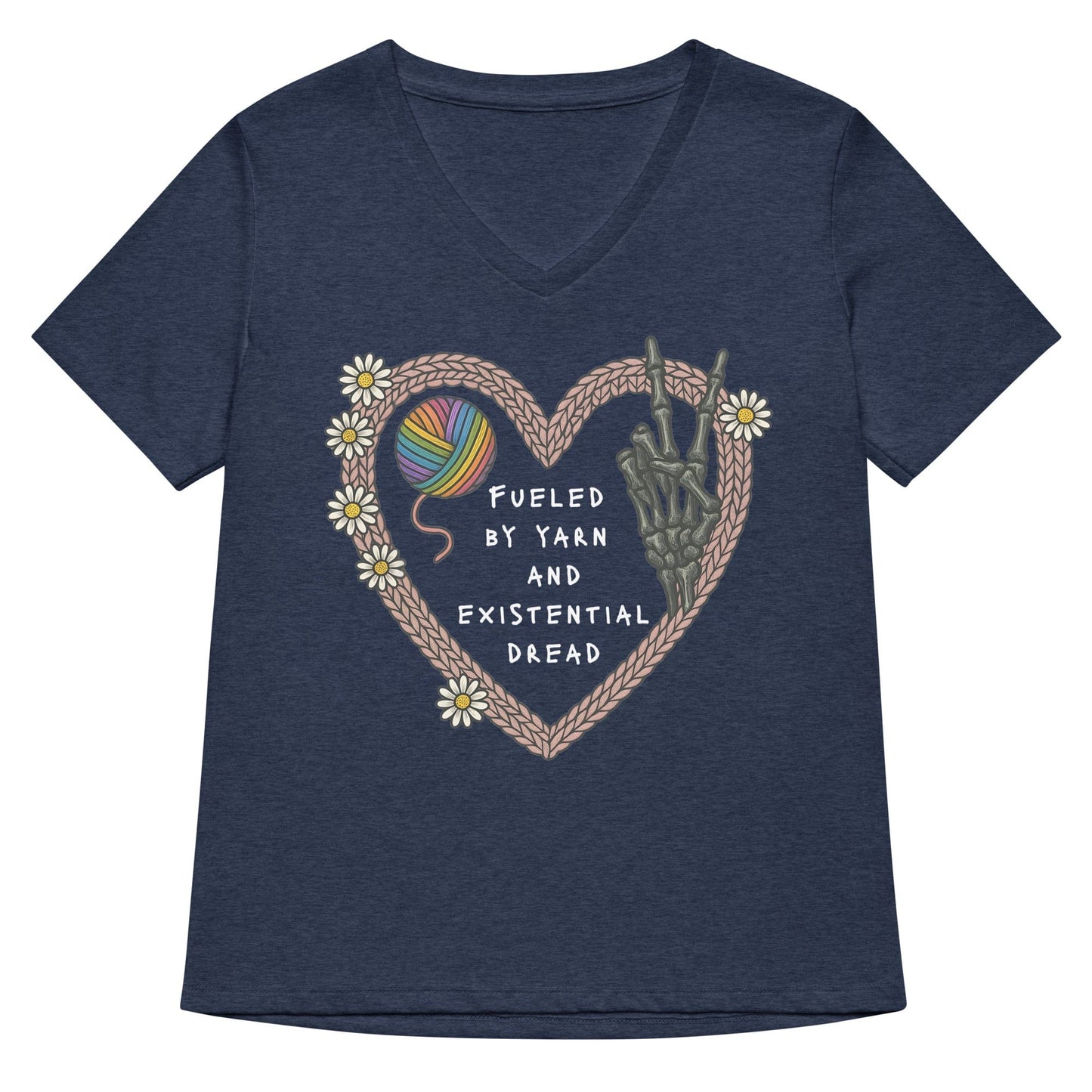 Existential Yarn V Neck T-Shirt Heather Navy / S