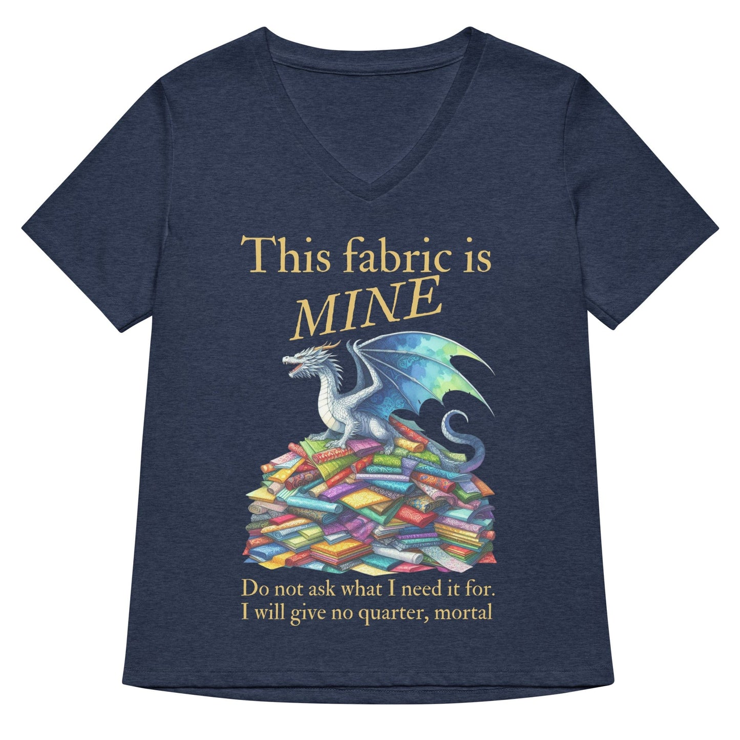 Fabric Dragon Hoarder V Neck T-Shirt Heather Navy / S