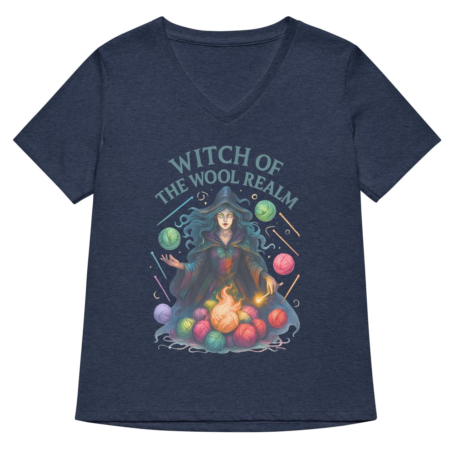 Fire Witch of the Wool Realm V Neck T-Shirt Heather Navy / S