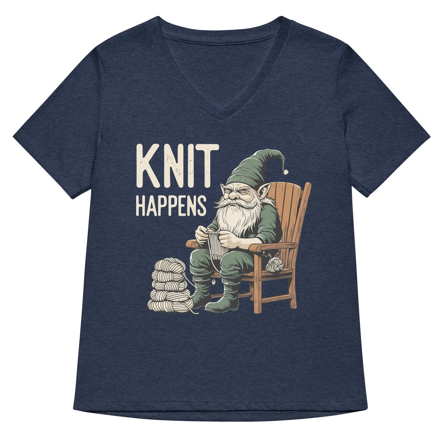 Knit Happens V Neck T-Shirt Heather Navy / S