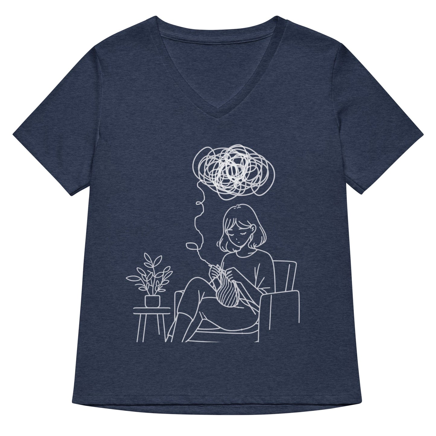 Mental Health V Neck T-Shirt Heather Navy / S