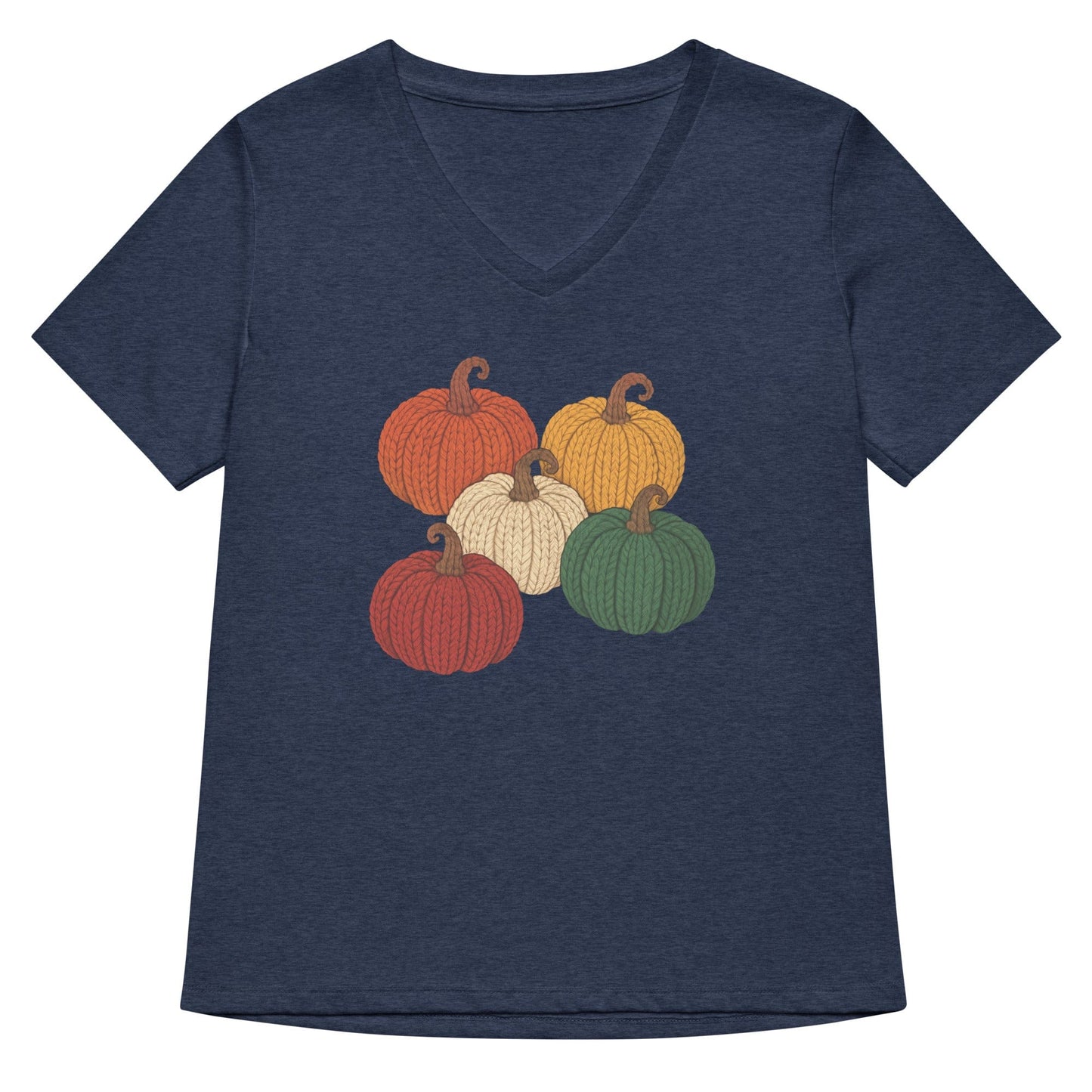 Pumpkins V Neck T-Shirt Heather Navy / S