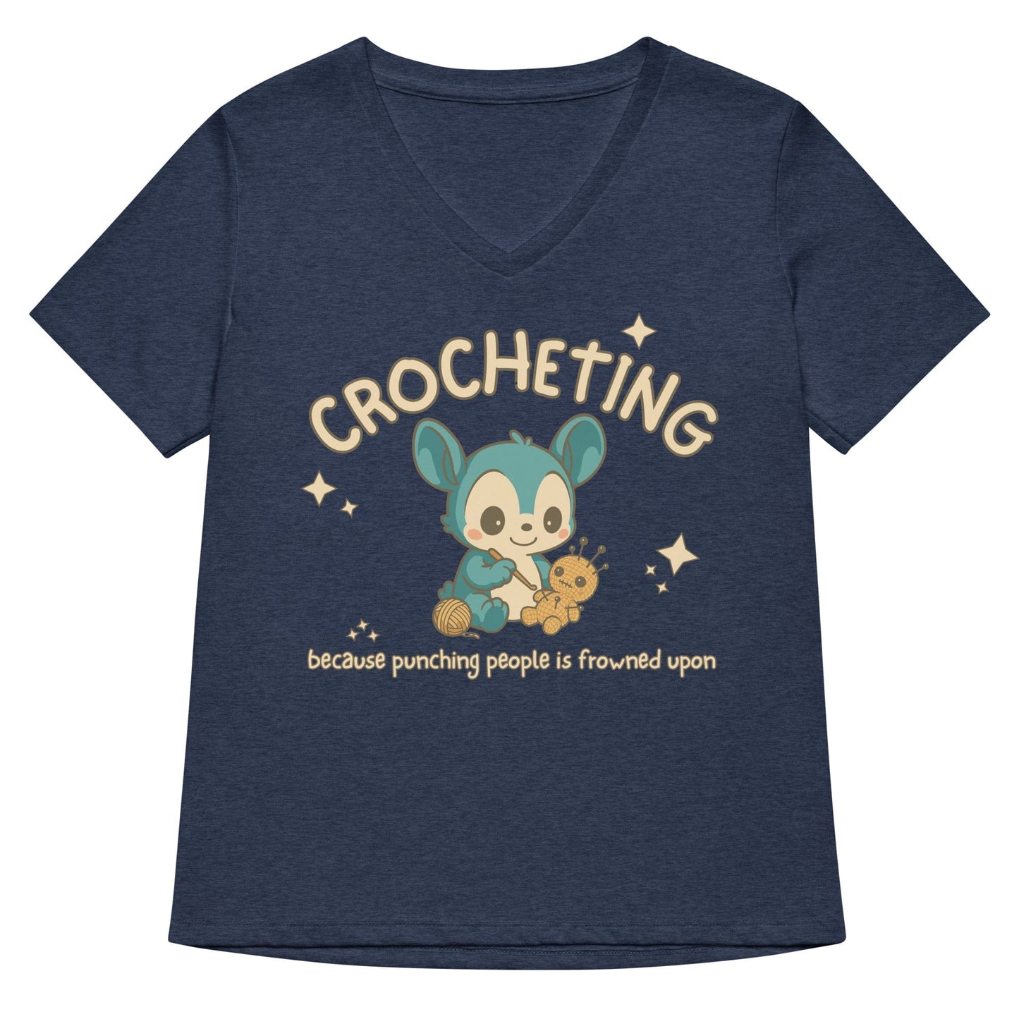 Punching People Is Frowned Upon V Neck T-Shirt Heather Navy / S
