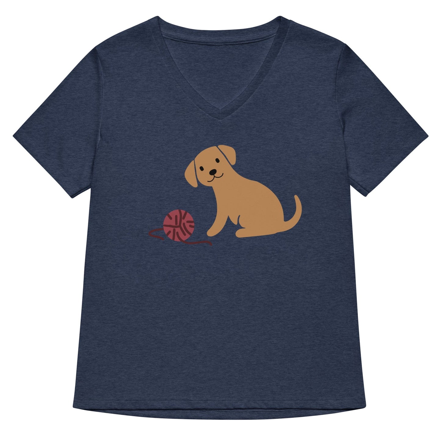 Puppy & Yarn V Neck T-Shirt Heather Navy / S