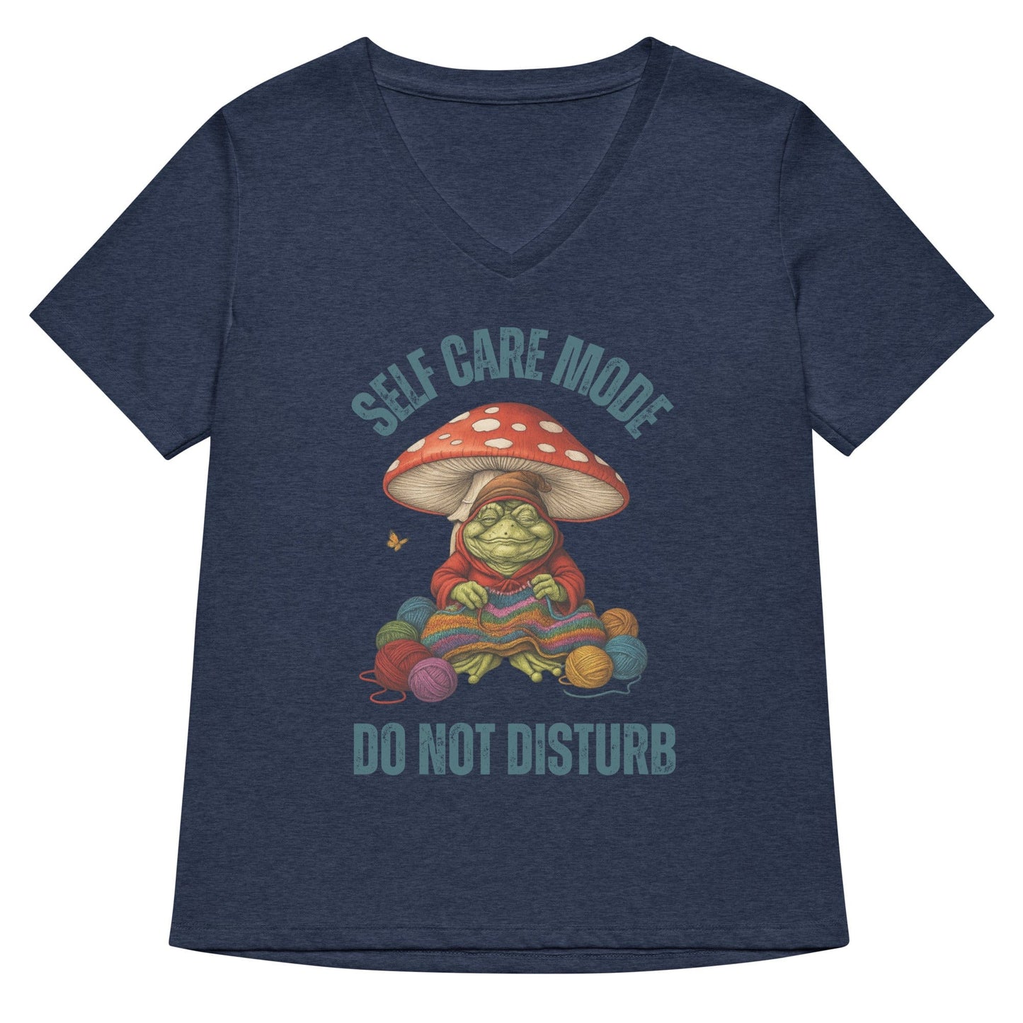 Self Care Mode V Neck T-Shirt Heather Navy / S
