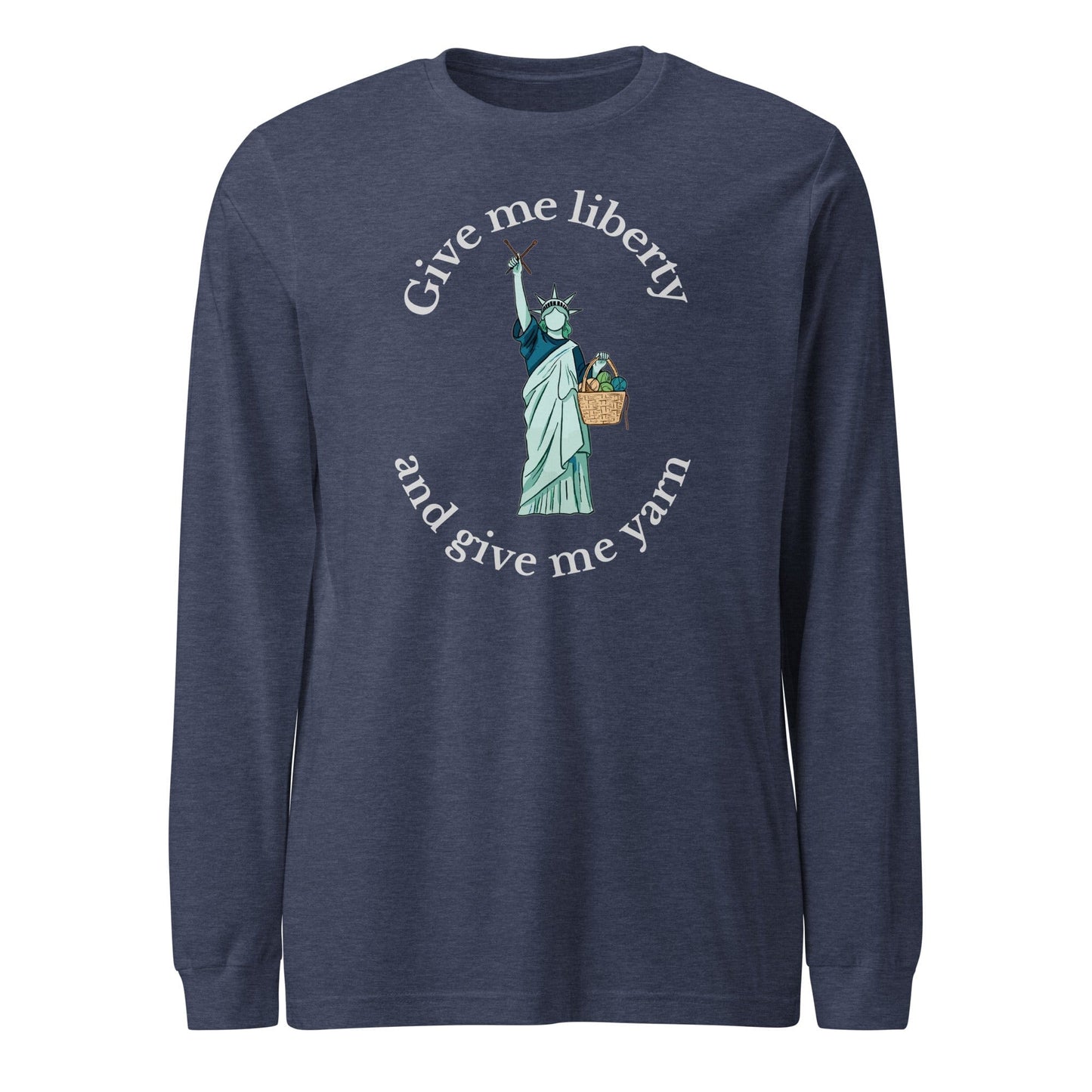 Statue of Liberty Long Sleeve Tee (with text) Heather Navy / S