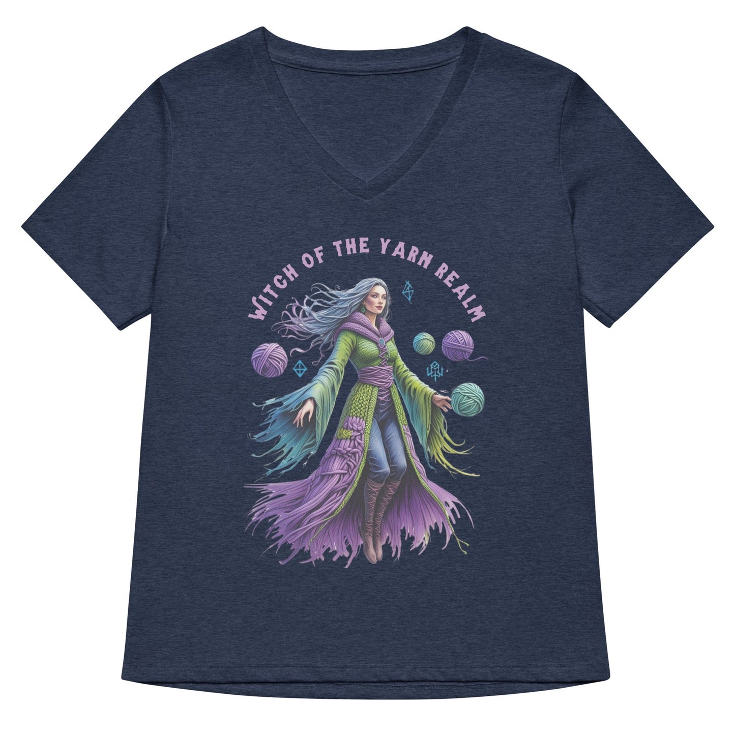 Witch of the Yarn Realm V Neck T-Shirt Heather Navy / S