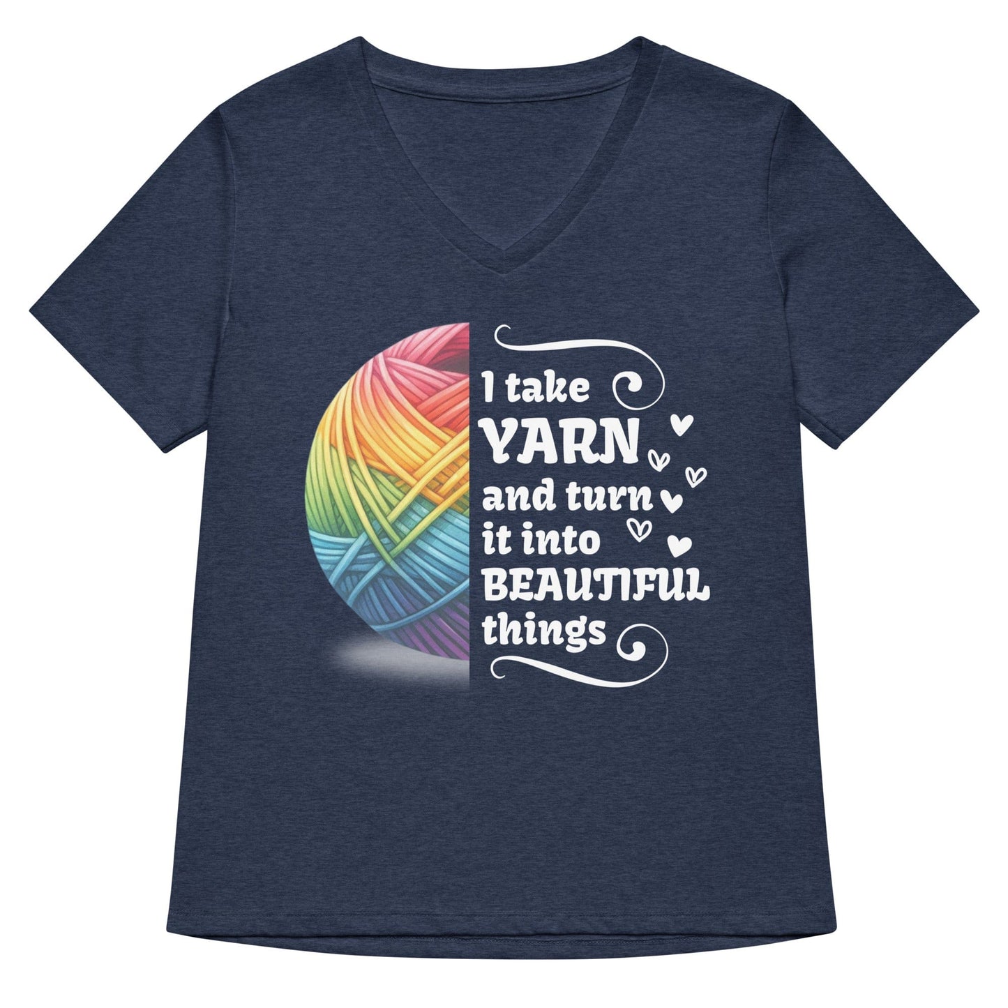 Yarn to Beauty V Neck T-Shirt Heather Navy / S