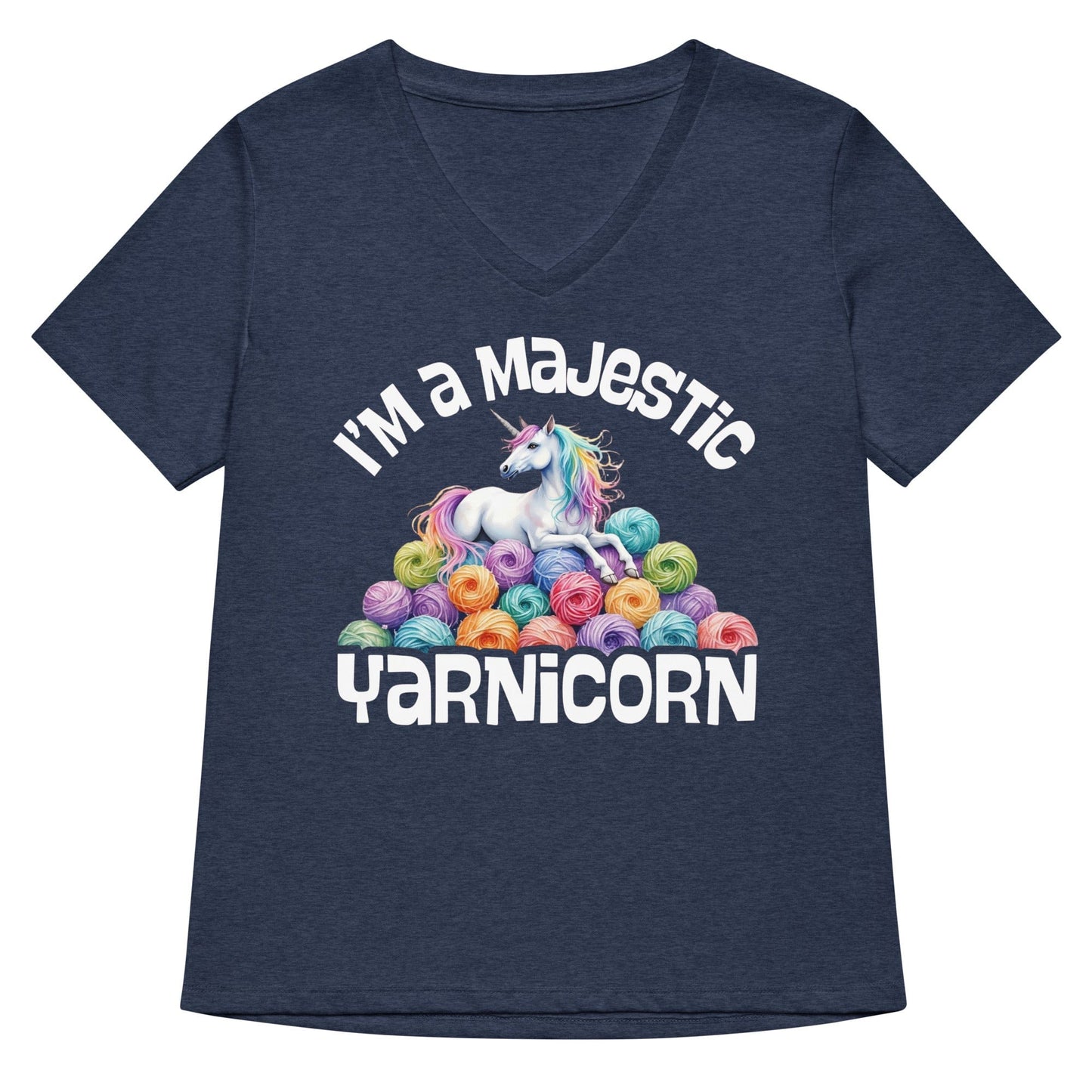 Yarnicorn V Neck T-Shirt Heather Navy / S