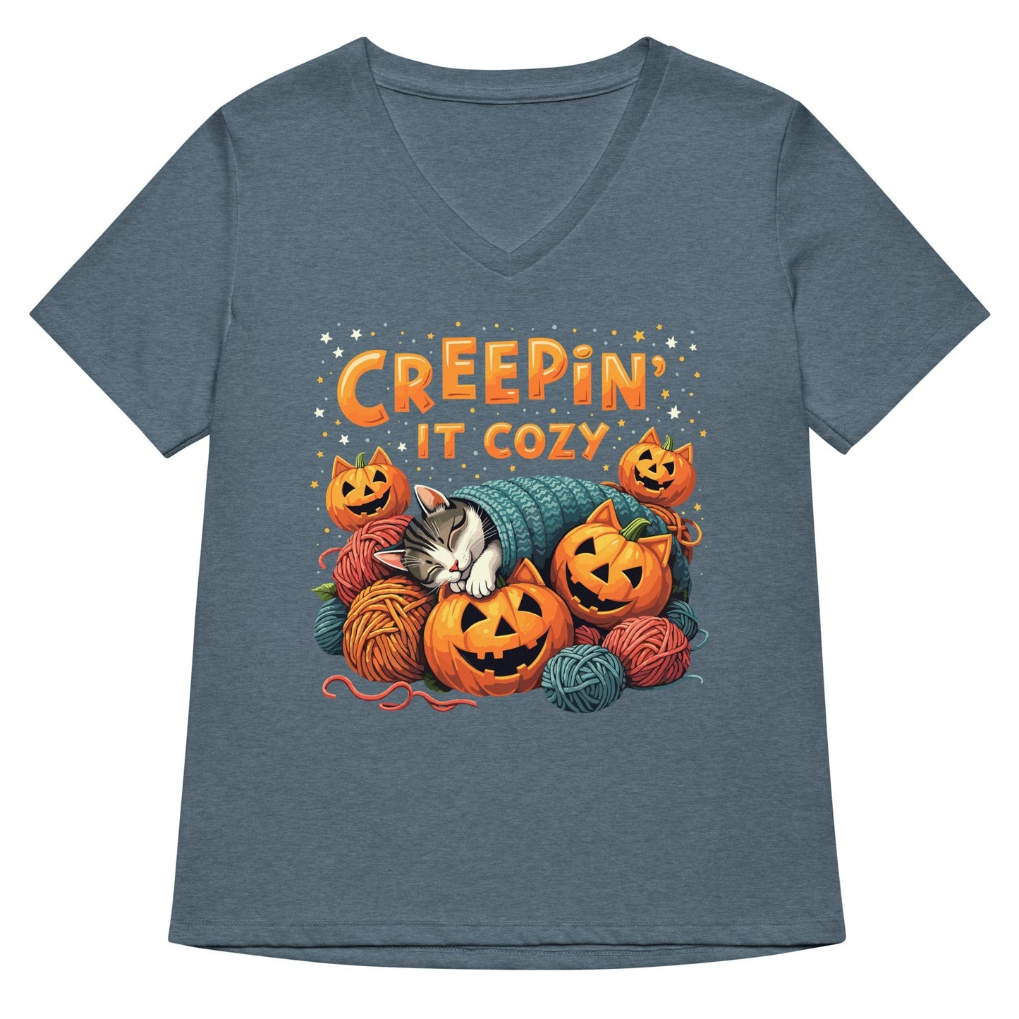 Creepin' It Cozy V Neck T-Shirt Heather Slate / S