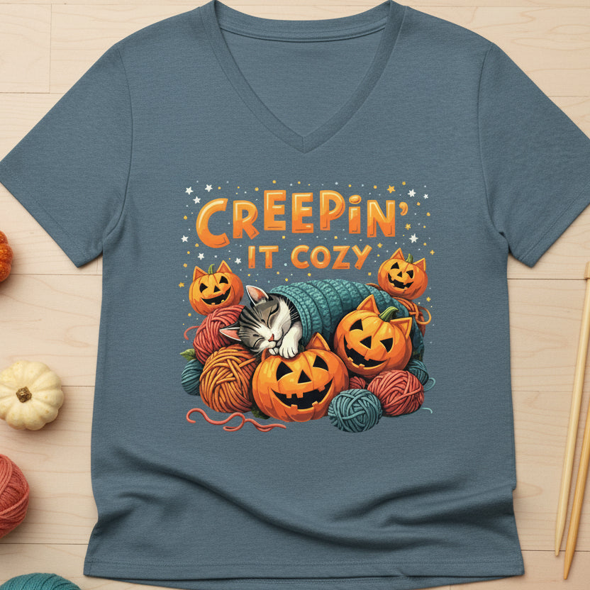 Creepin' It Cozy V Neck T-Shirt Heather Slate / S