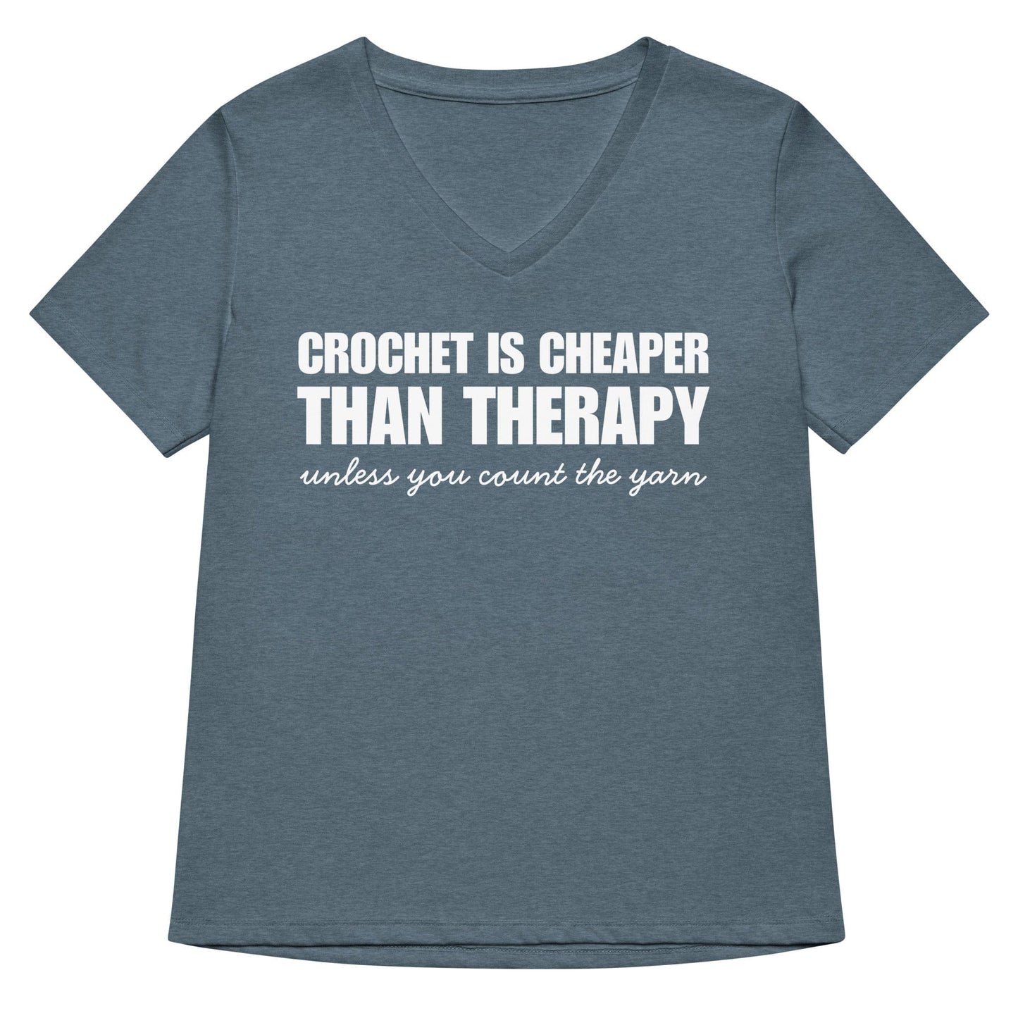 Crocheting is Cheaper V Neck T-Shirt Heather Slate / S