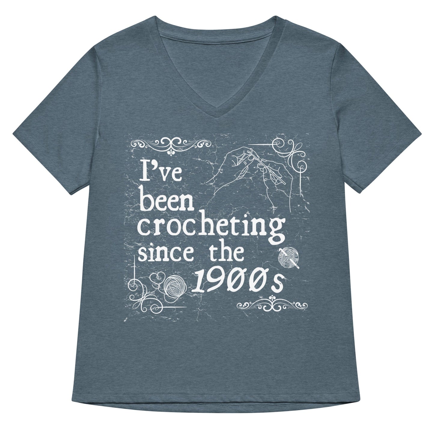 Crocheting Since the 1900s V Neck T-Shirt Heather Slate / S