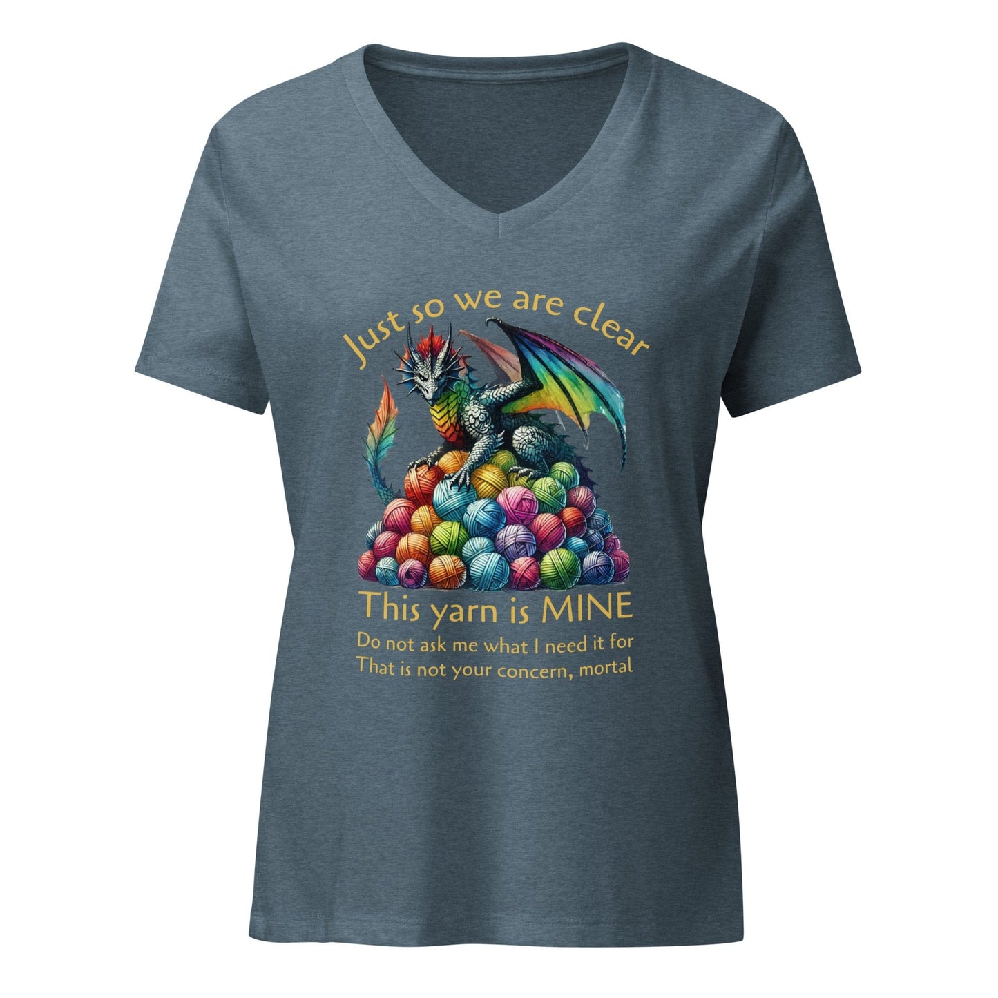 Dragon with slogan v-neck t-shirt Heather Slate / S