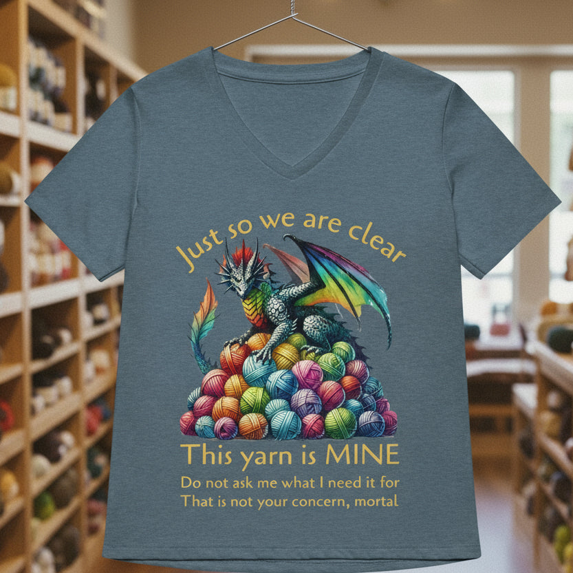 Dragon with slogan V-Neck T-Shirt Heather Slate / S
